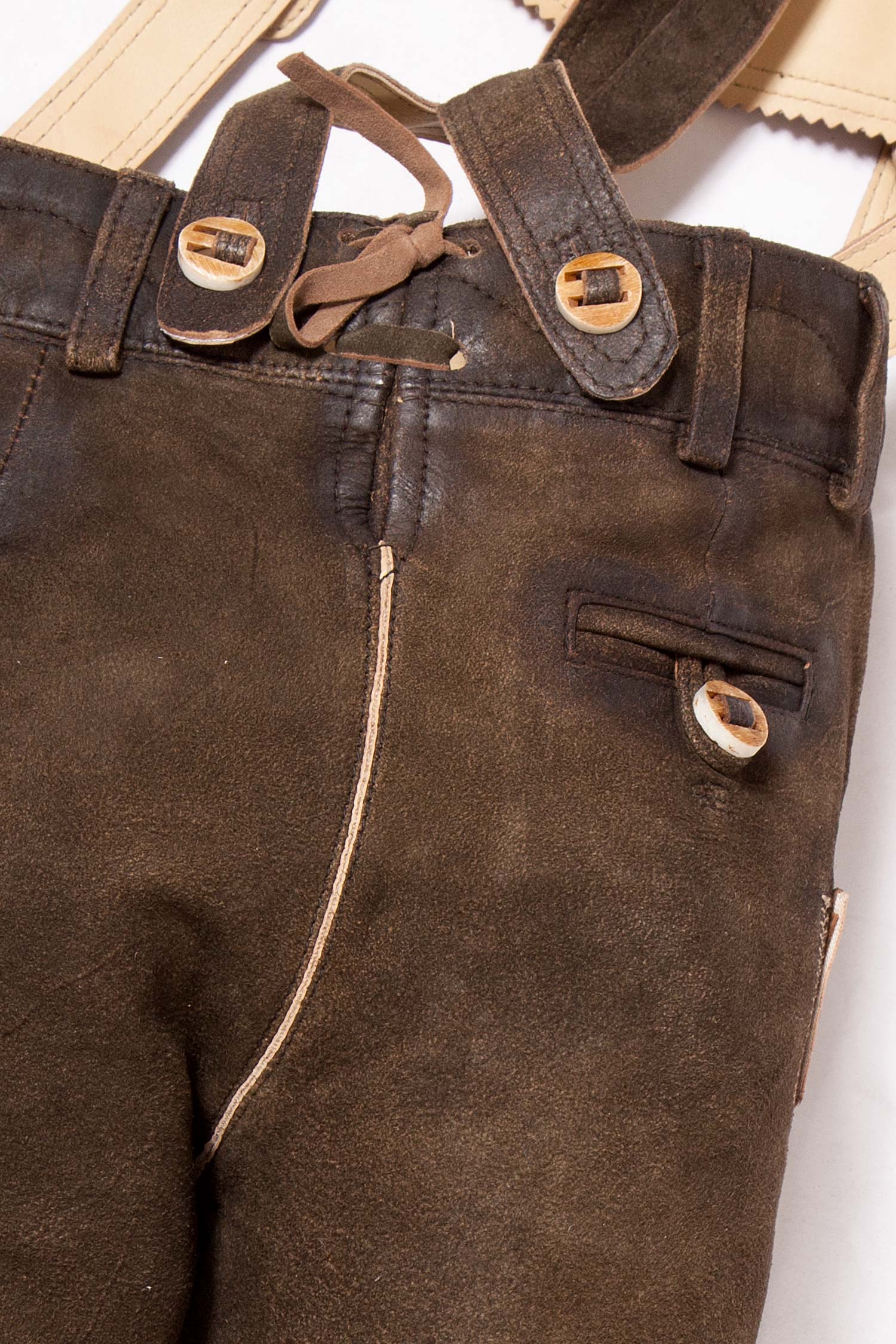 Kinder Lederhose Ludwig Kniebund braun mit Träger hinten