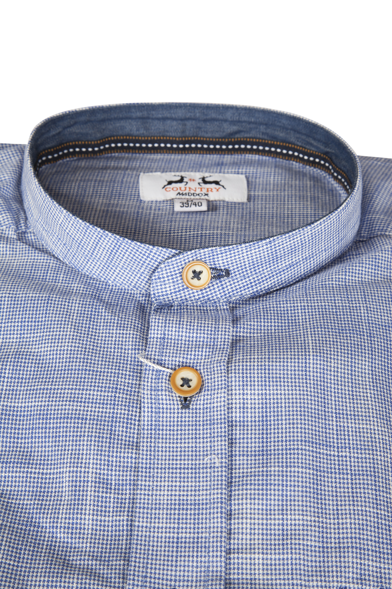 Trachtenhemd in blau/weiß kariert - Detail Kragen