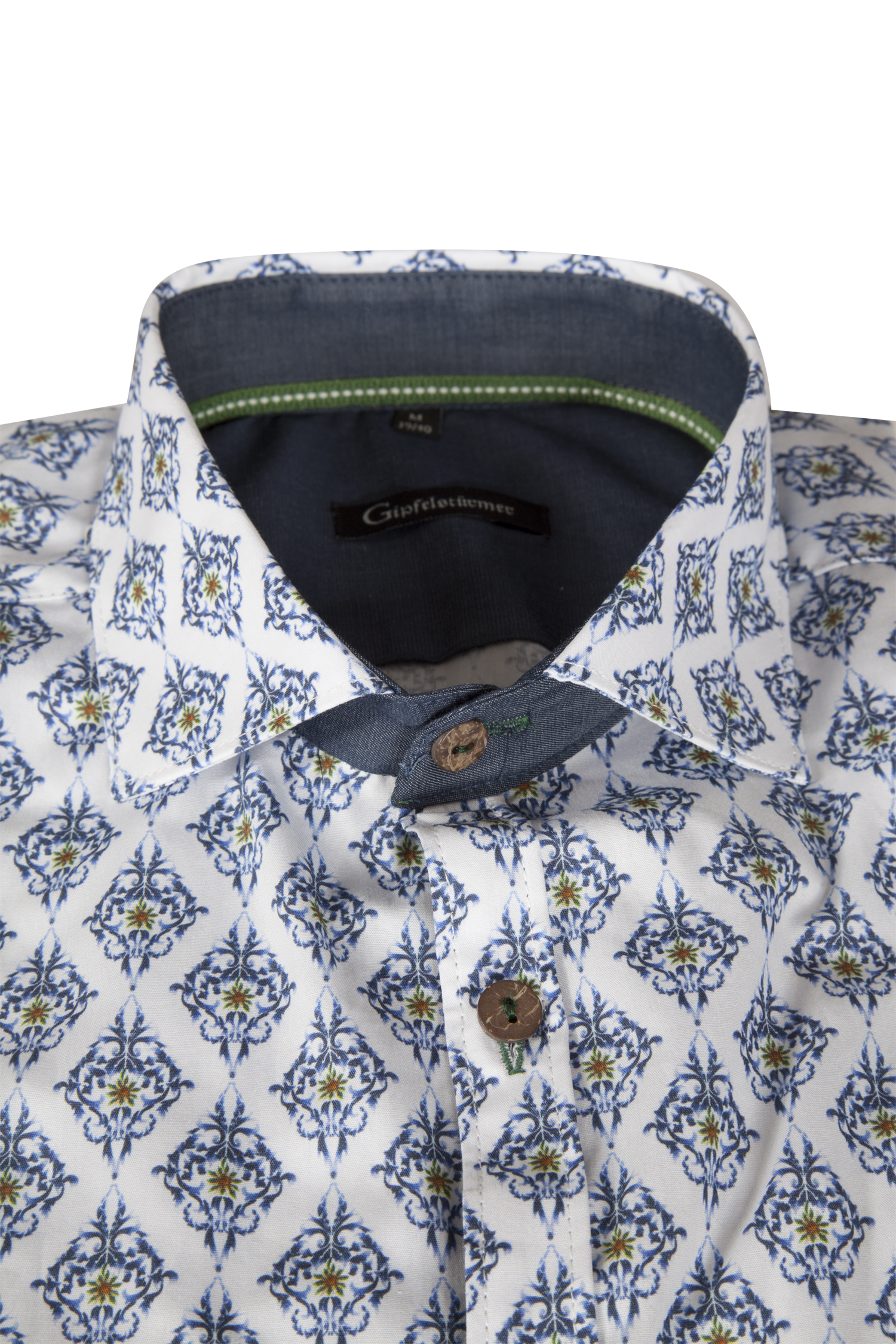 Trachtenhemd weiß/blau im zeitlosen Trachtendesign - Detail Kragen