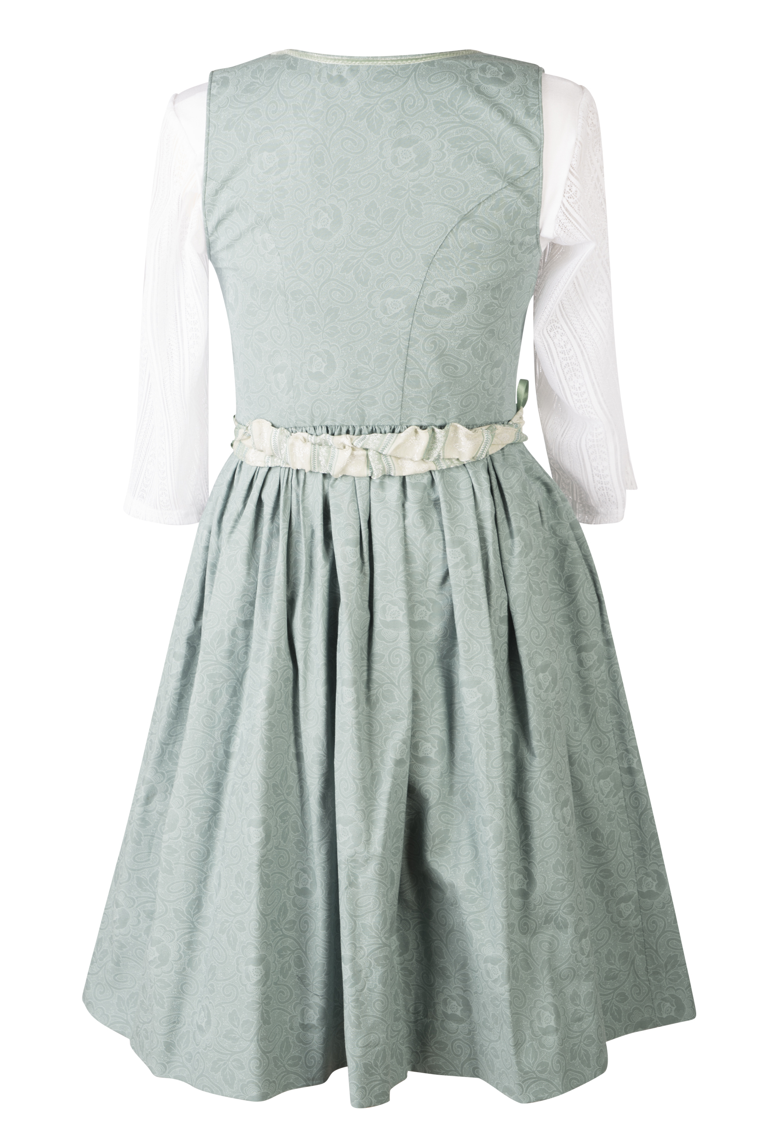 3 tlg. Kinderdirndl Rosalie mint mit Shirt und Schürze - Rückansicht