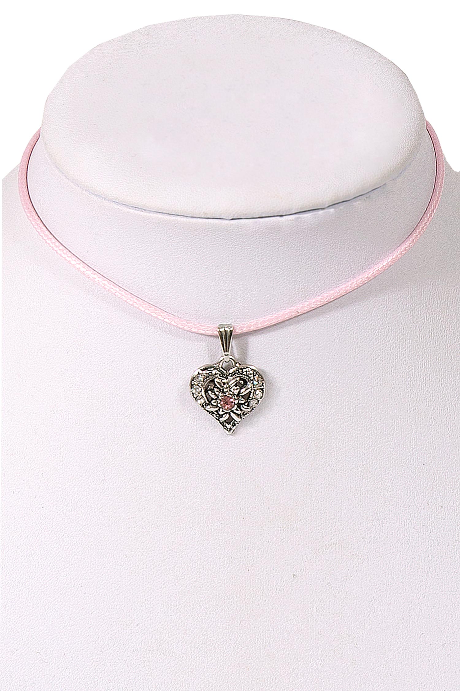 Kinder Trachtenkette in rosa mit silbernem Herz Büste