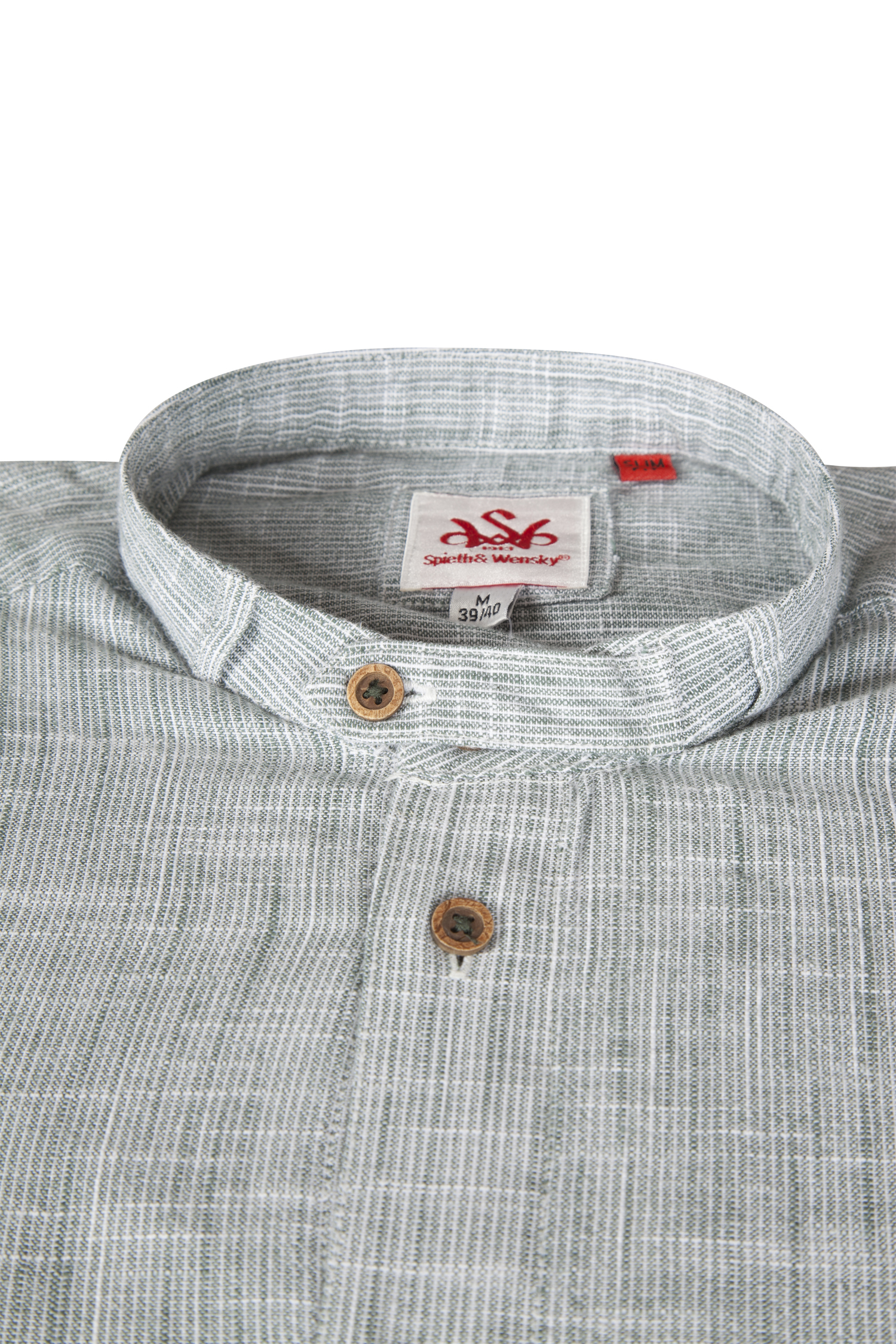 Trachtenhemd Arnold in grün mit Stehkragen -Detail Kragen