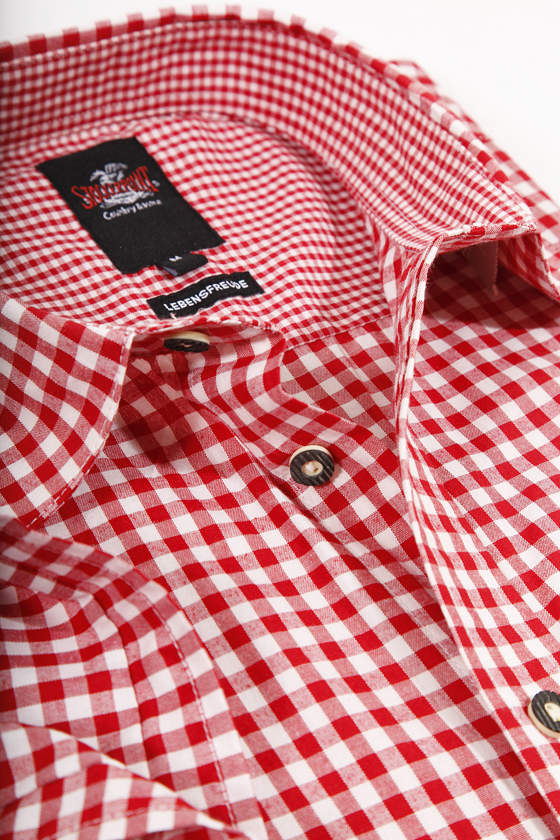 Trachtenhemd Kurzarm Renko von Stockerpoint in rot weiß Detail 