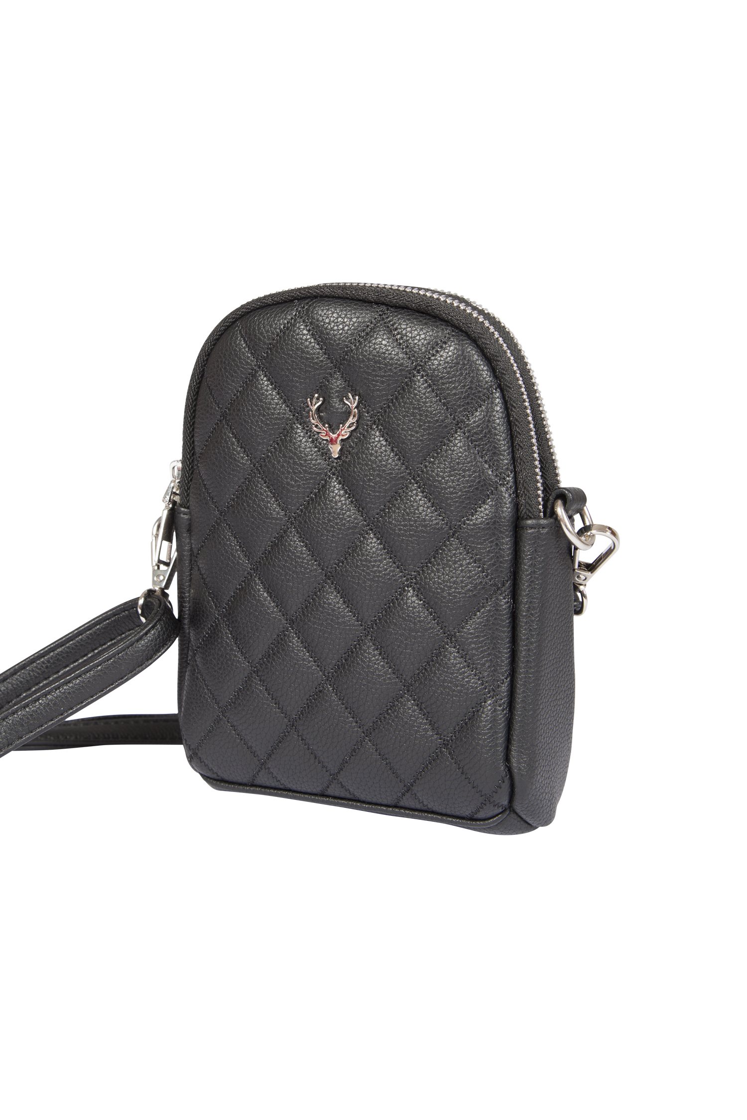 Gesteppte Trachtentasche schwarz mit Hirschkopf-Emblem