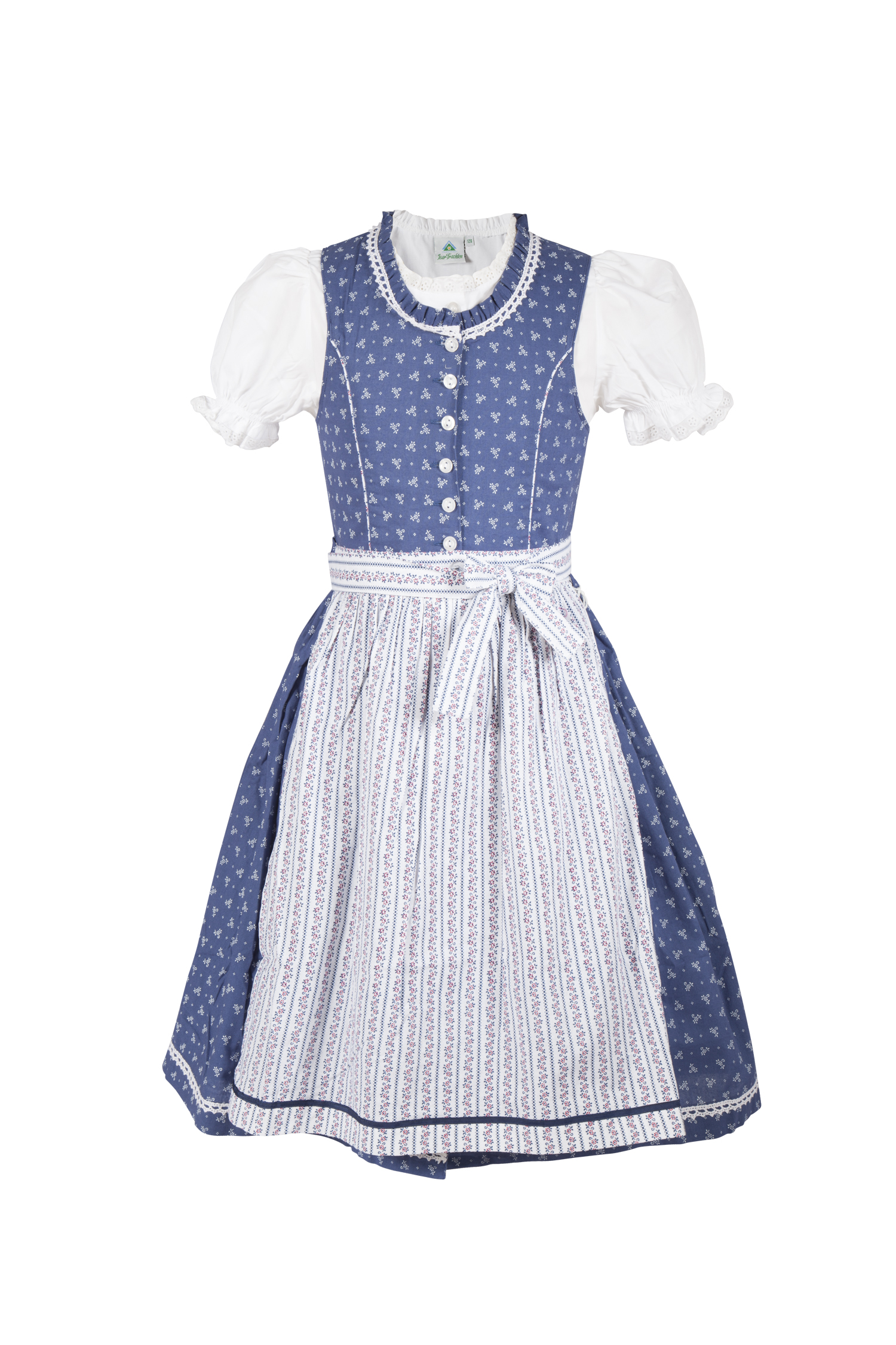 Kinderdirndl in blau mit Bluse und Schürze