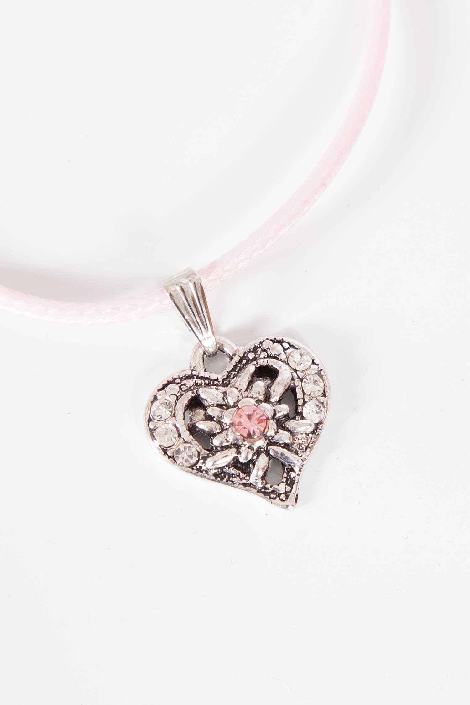 Kinder Trachtenkette in rosa mit silbernem Herz Detail