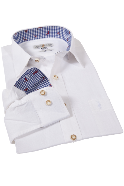 Trachtenhemd in weiß und blau von Almsach mit Slim Fit Passform