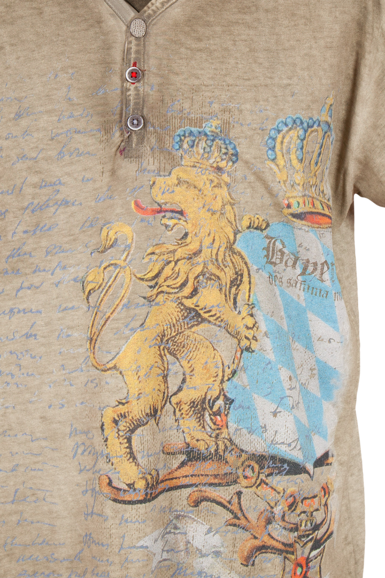 Herren Trachten T-Shirt in beige mit Bayern Löwe Detail