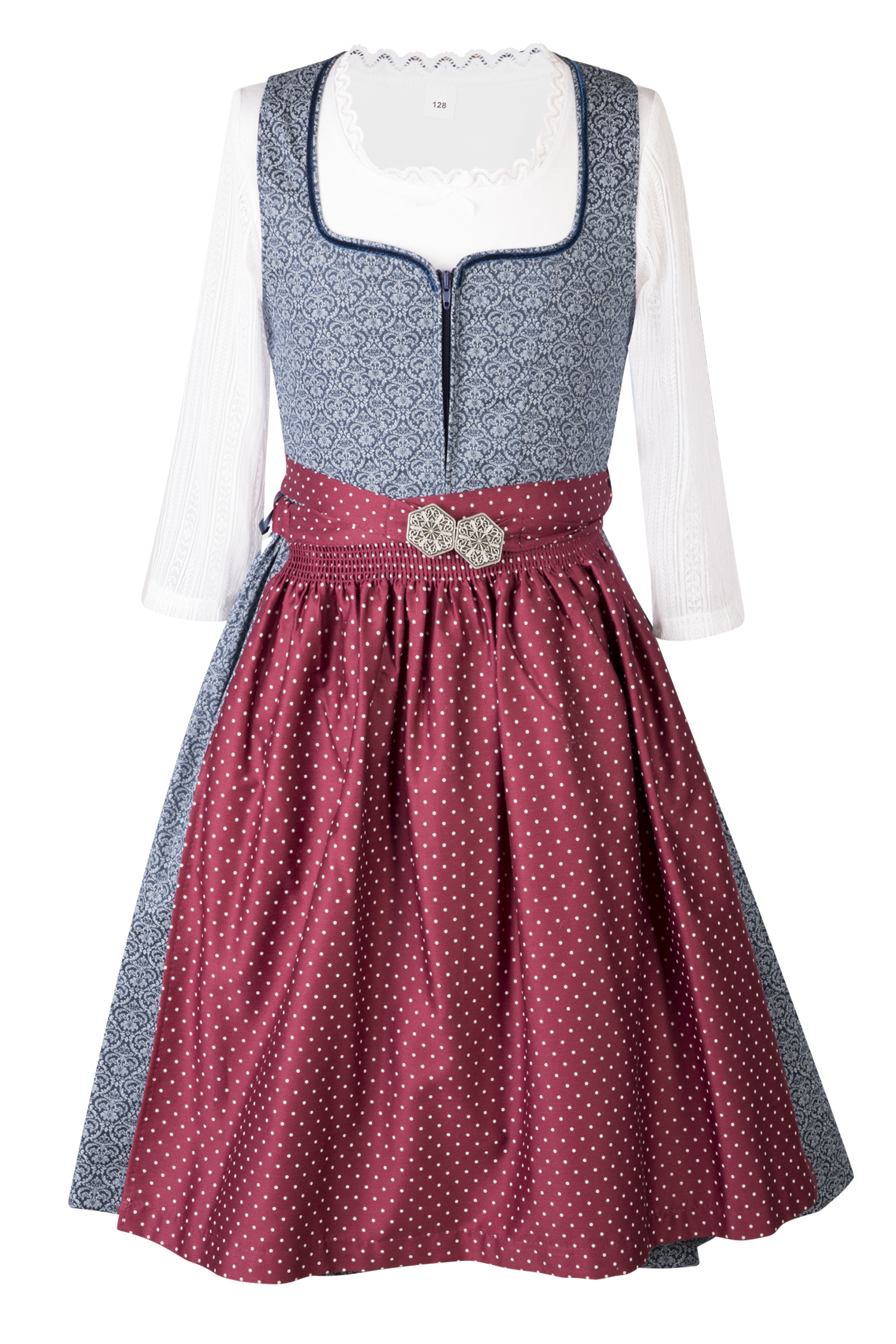 3 tlg. Kinderdirndl Rosalie in blau mit Shirt und Schürze