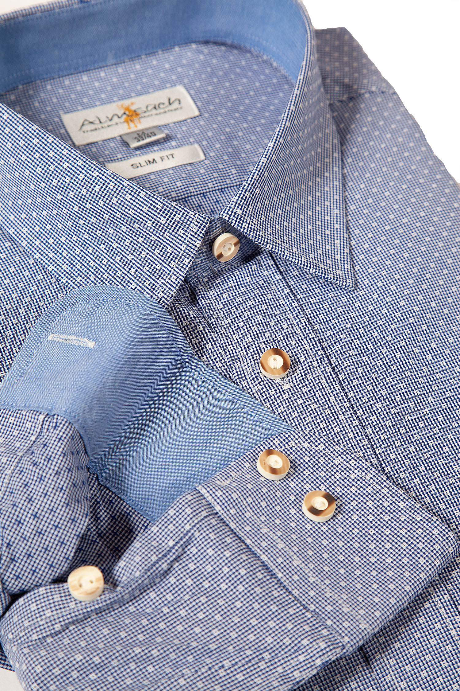 Trachtenhemd in dunkelblau kariert Slim Fit - Detail