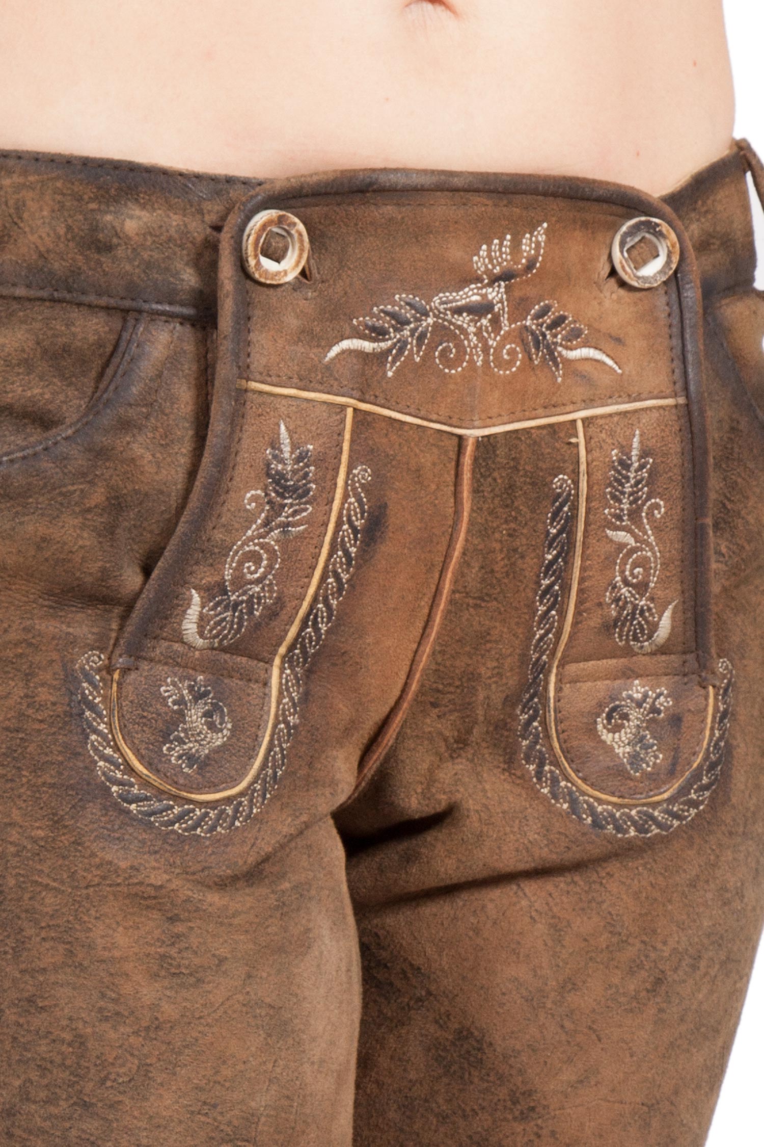 Damen Kniebund Lederhose Suzan in stein Latz