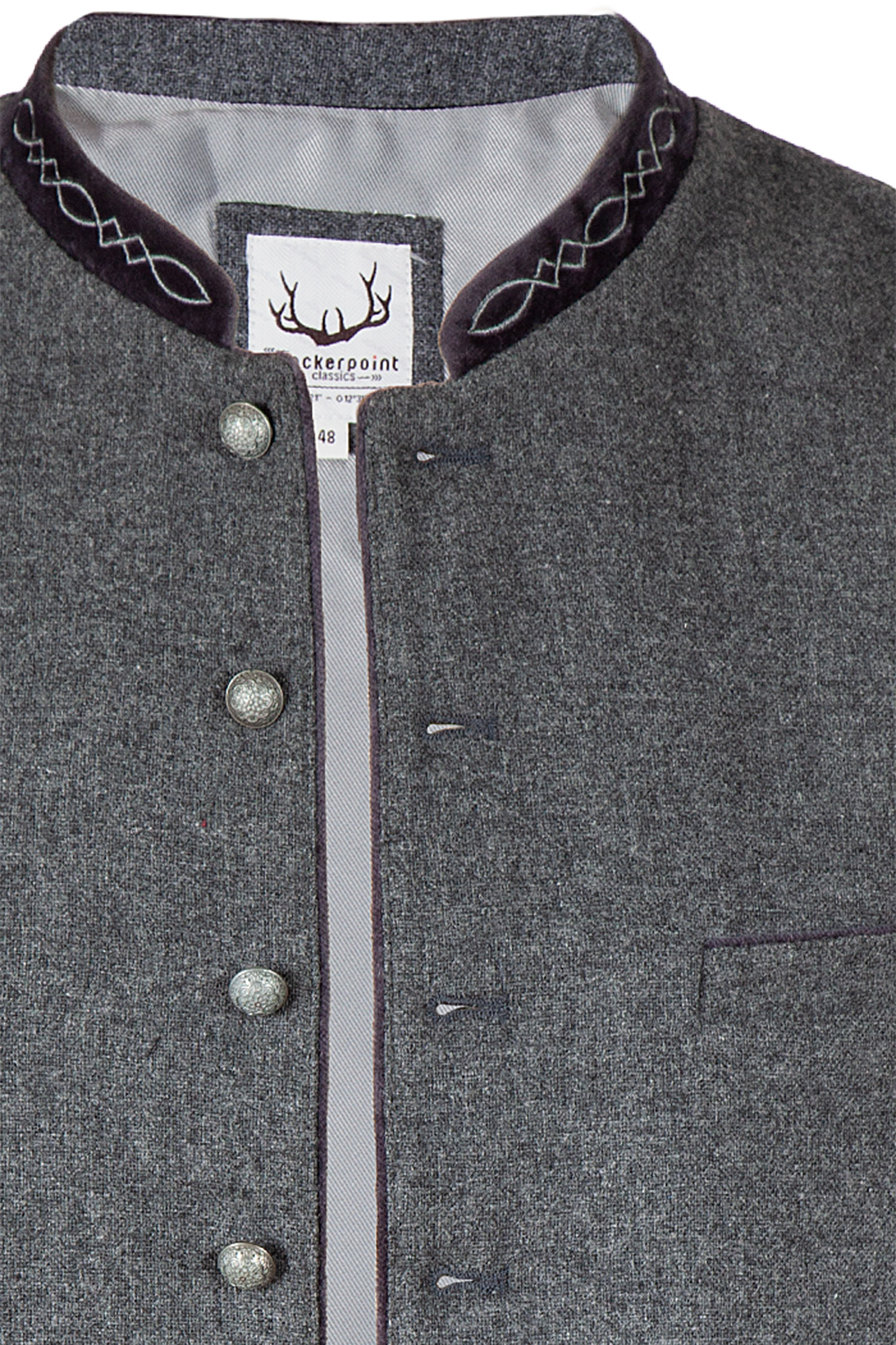 Trachtenweste Fabricio aus Loden in anthrazit und Samtkragen Ausschnitt