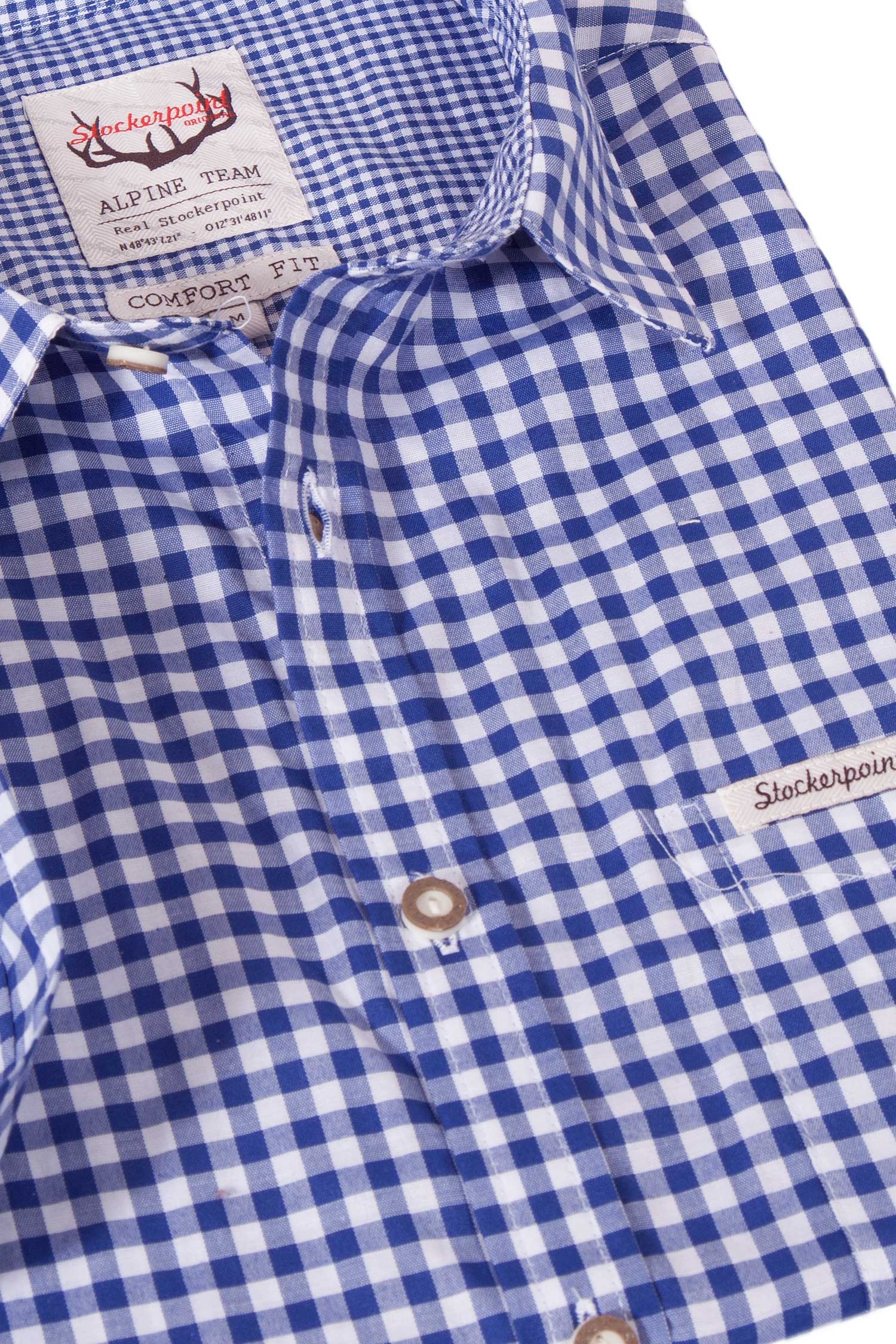 Trachtenhemd Renko Kurzarm in blau weiß von Stockerpoint Detail