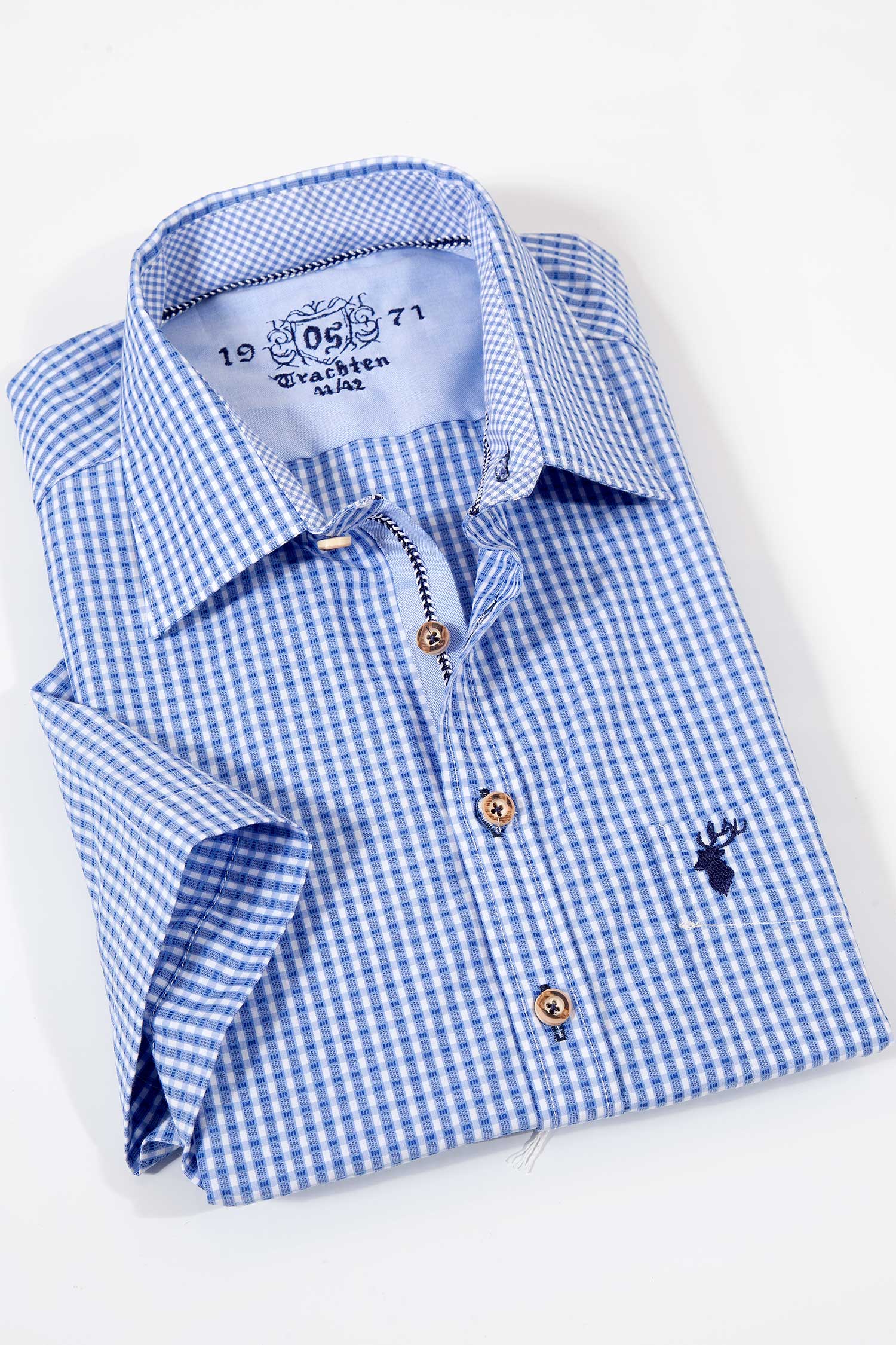 Trachtenhemd modern in blau mit kurzen Armen 