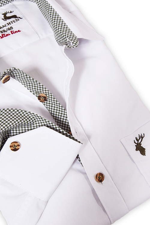 Herrenhemd zur Tracht in weiß mit grünen Karos Detail