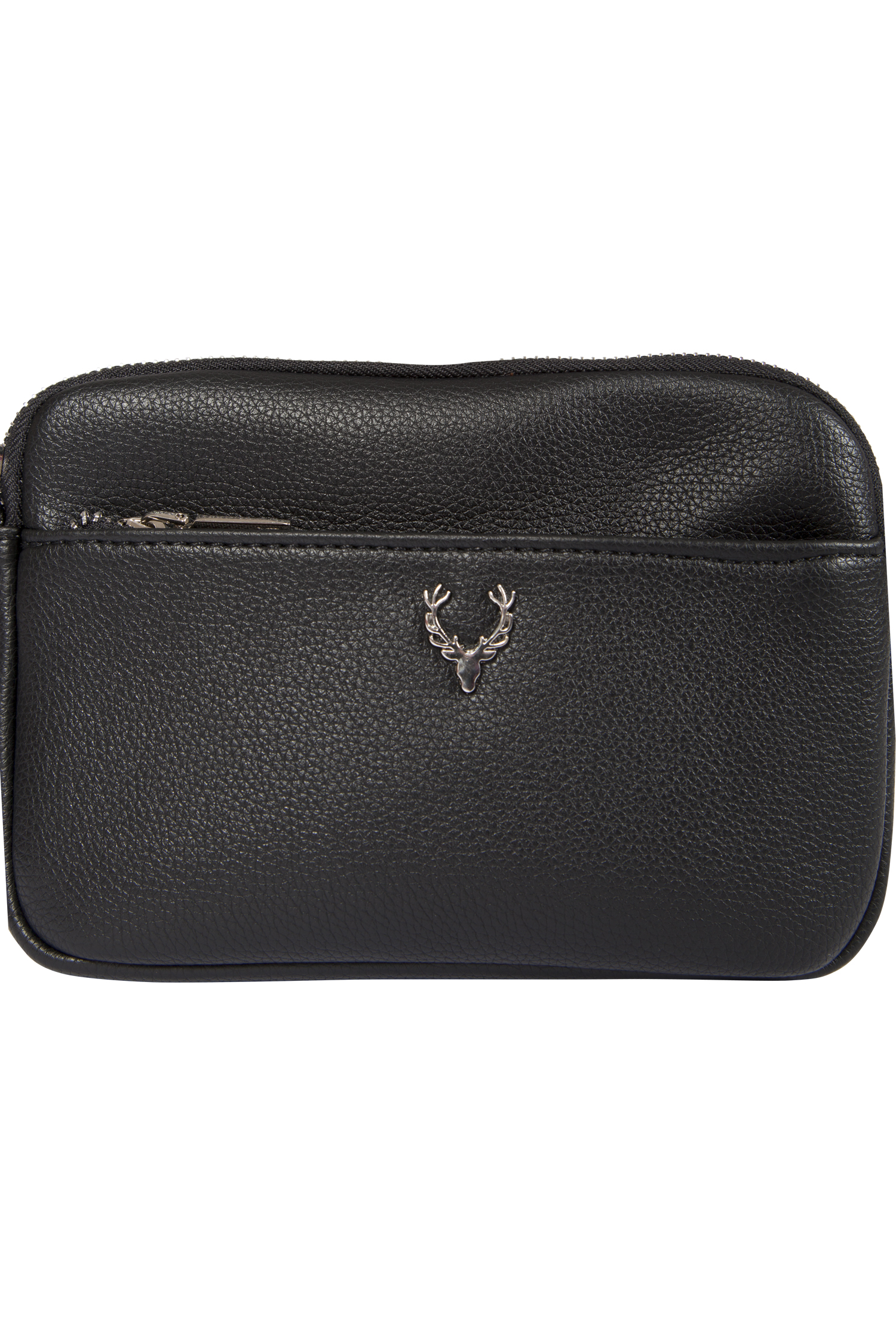 Trachtentasche schwarz mit Hirschkopf-Emblem - Detail