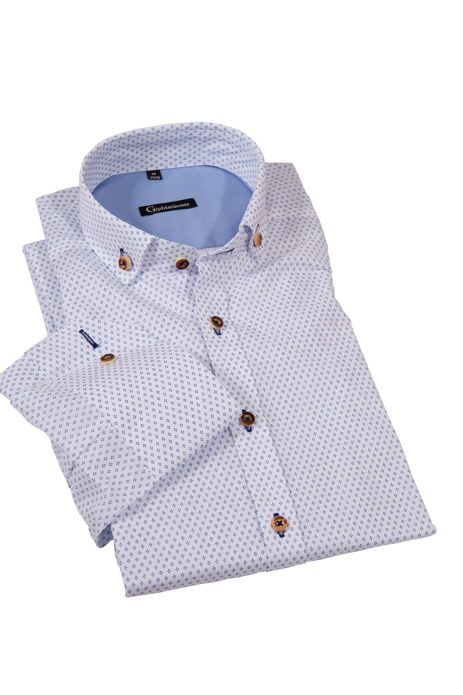 Trachtenhemd in weiß mit blauem Muster 