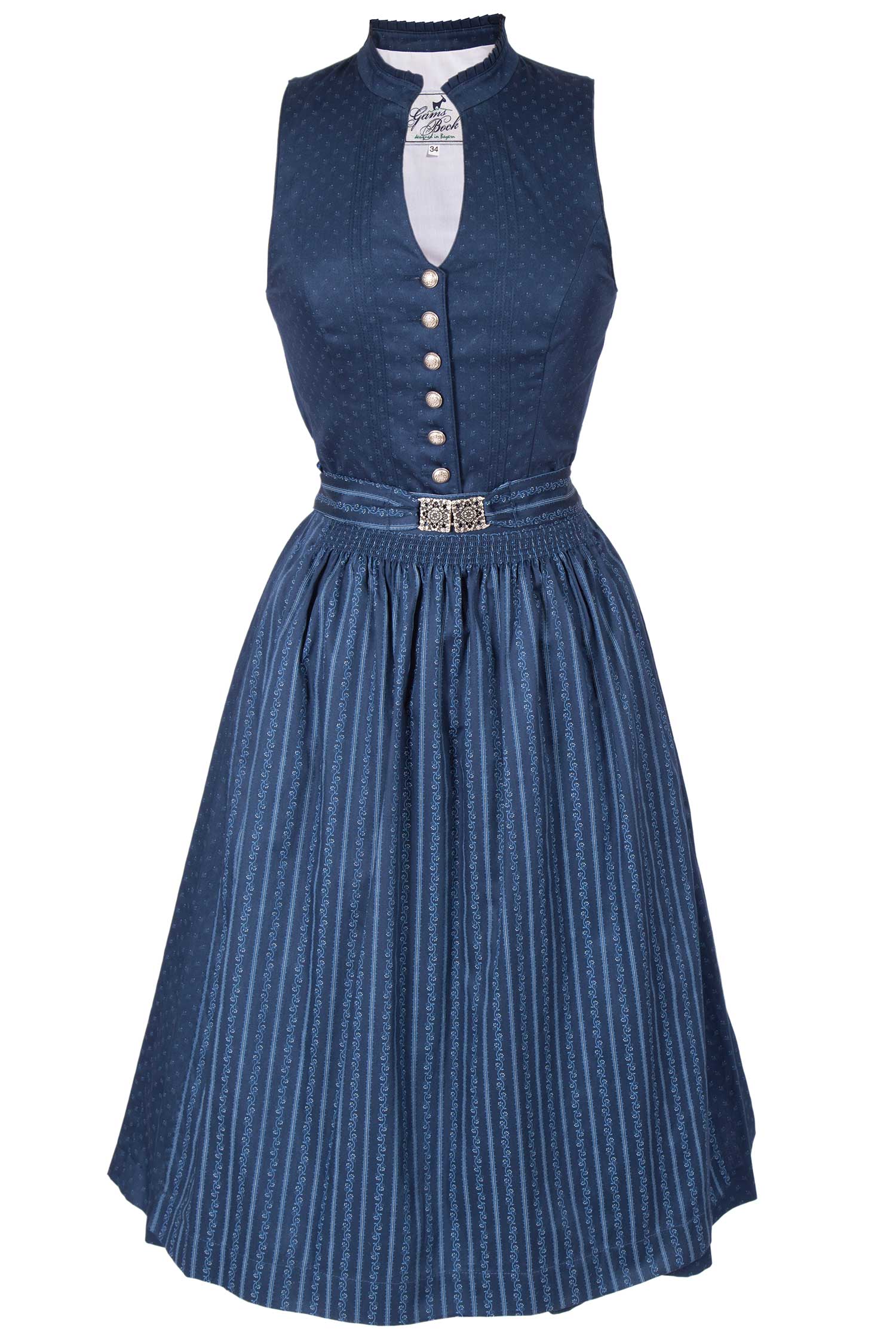 Waschdirndl Vanessa in dunkelblau hochgeschlossen
