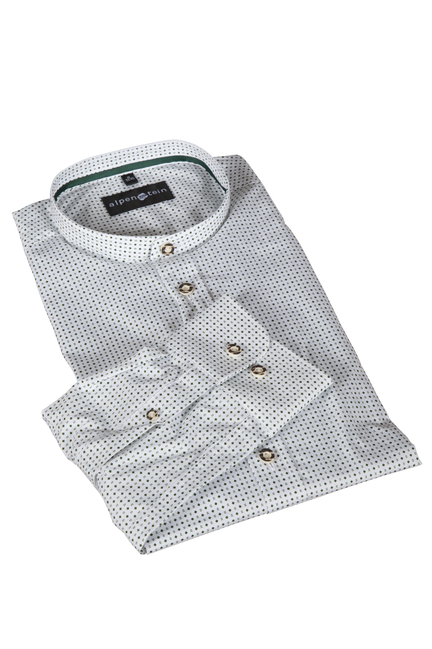 Trachtenhemd in weiß mit grünem Muster