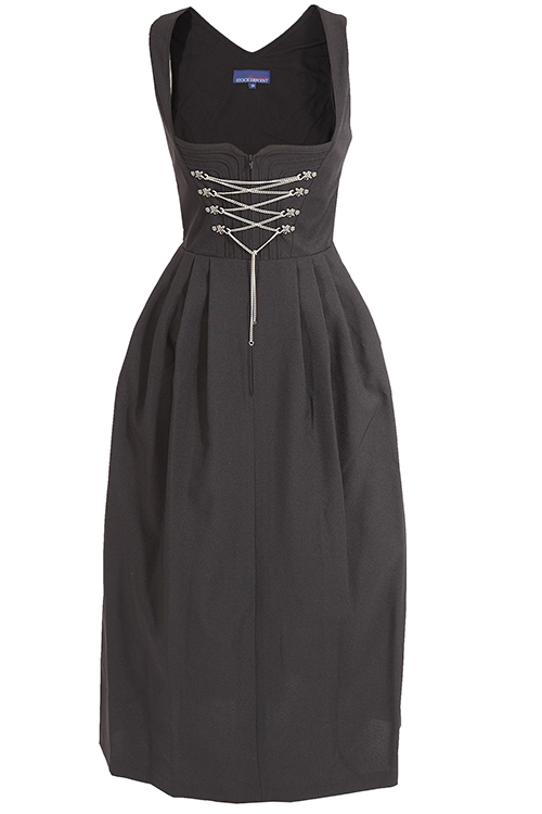 Langes Dirndl Amber schwarz mit Kettenschnürung