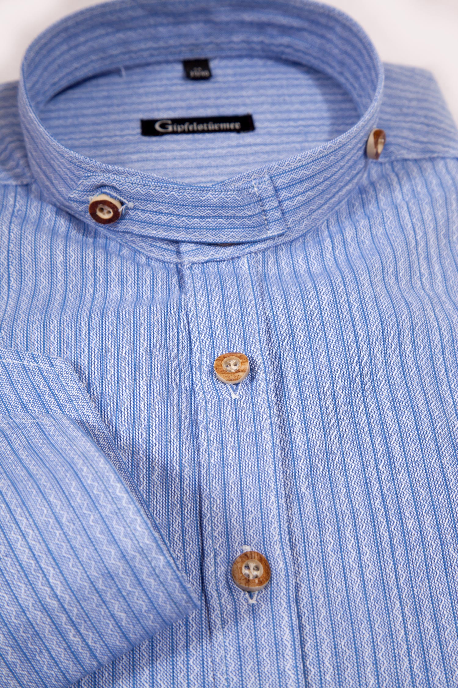 Herren Trachtenhemd blau mit Retro Streifen Kragen