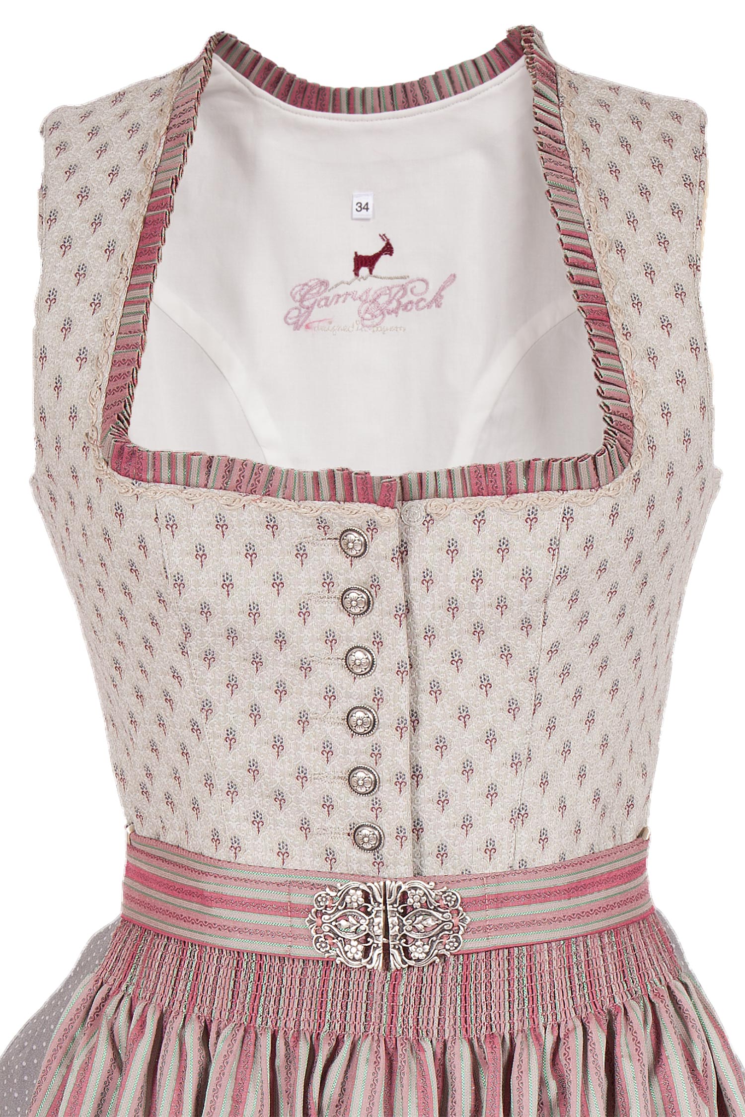  Gamsbock Dirndl mit Stretch in beige und altrosa Mieder