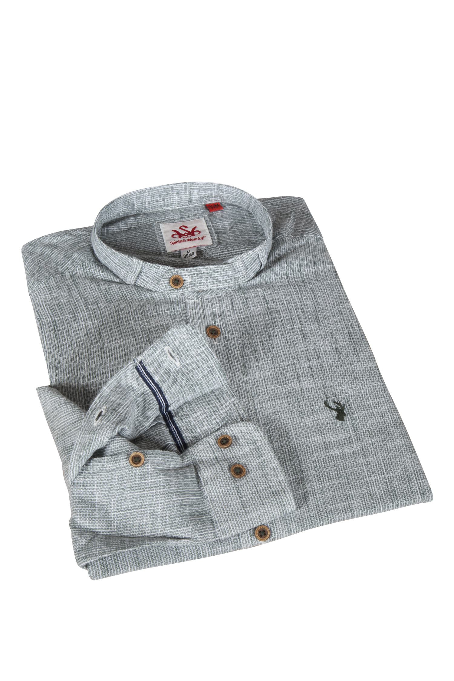 Trachtenhemd Arnold in grün mit Stehkragen