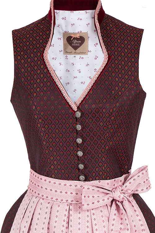 Designer Dirndl Paula von Alpenherz in bordeaux und rosa Mieder