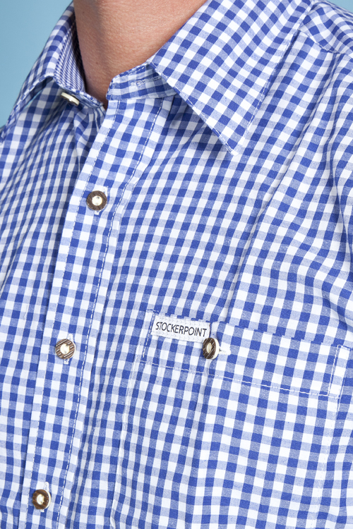 Trachtenhemd Renko Kurzarm in blau weiß von Stockerpoint Kragen 