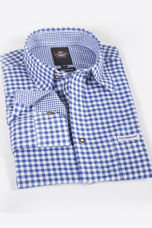 Trachtenhemd in blau mit weiß kariert königsblau 1