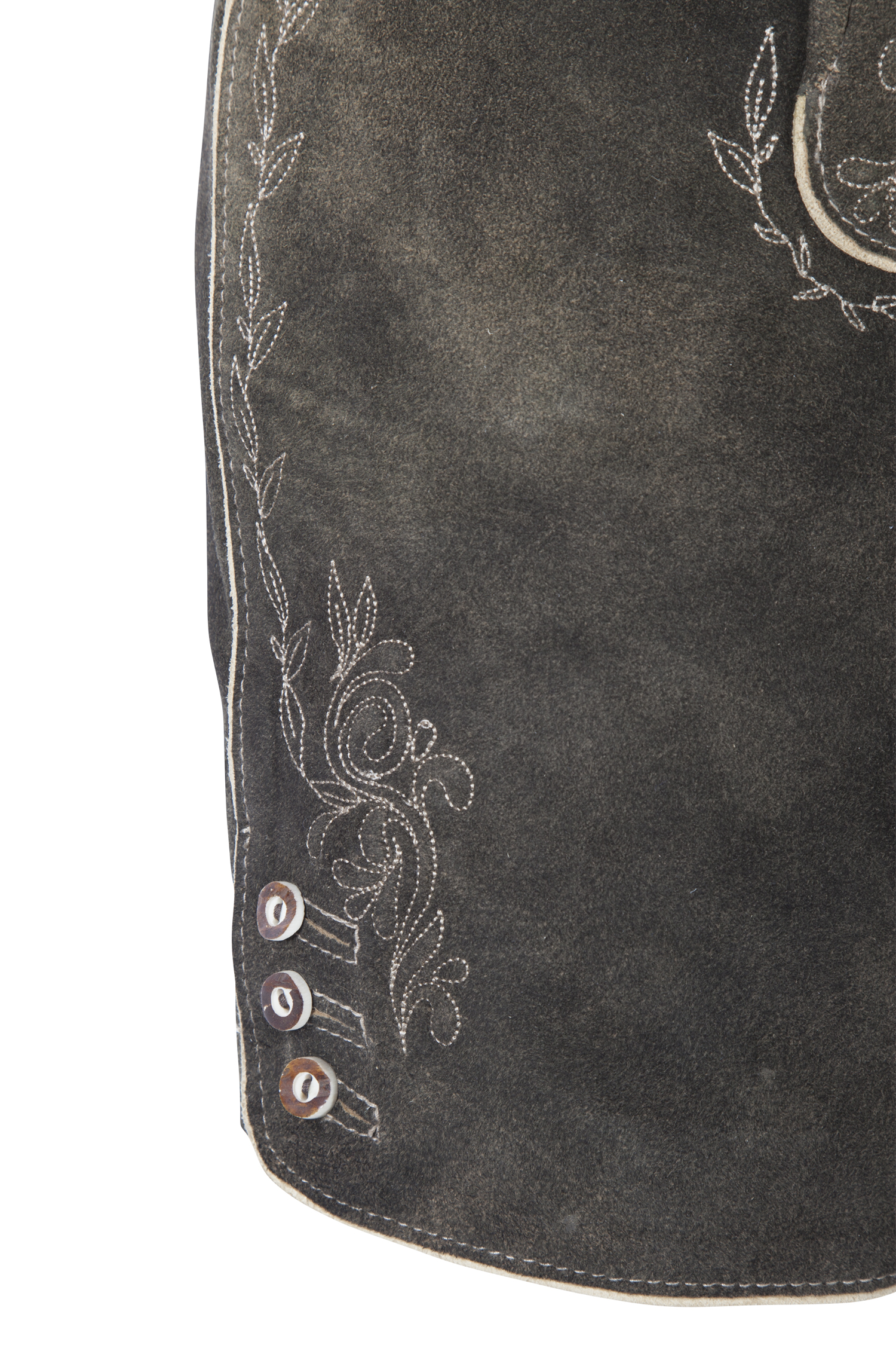 Kurze Lederhose Bonita in dunkelbraun für Damen - Detail Bein