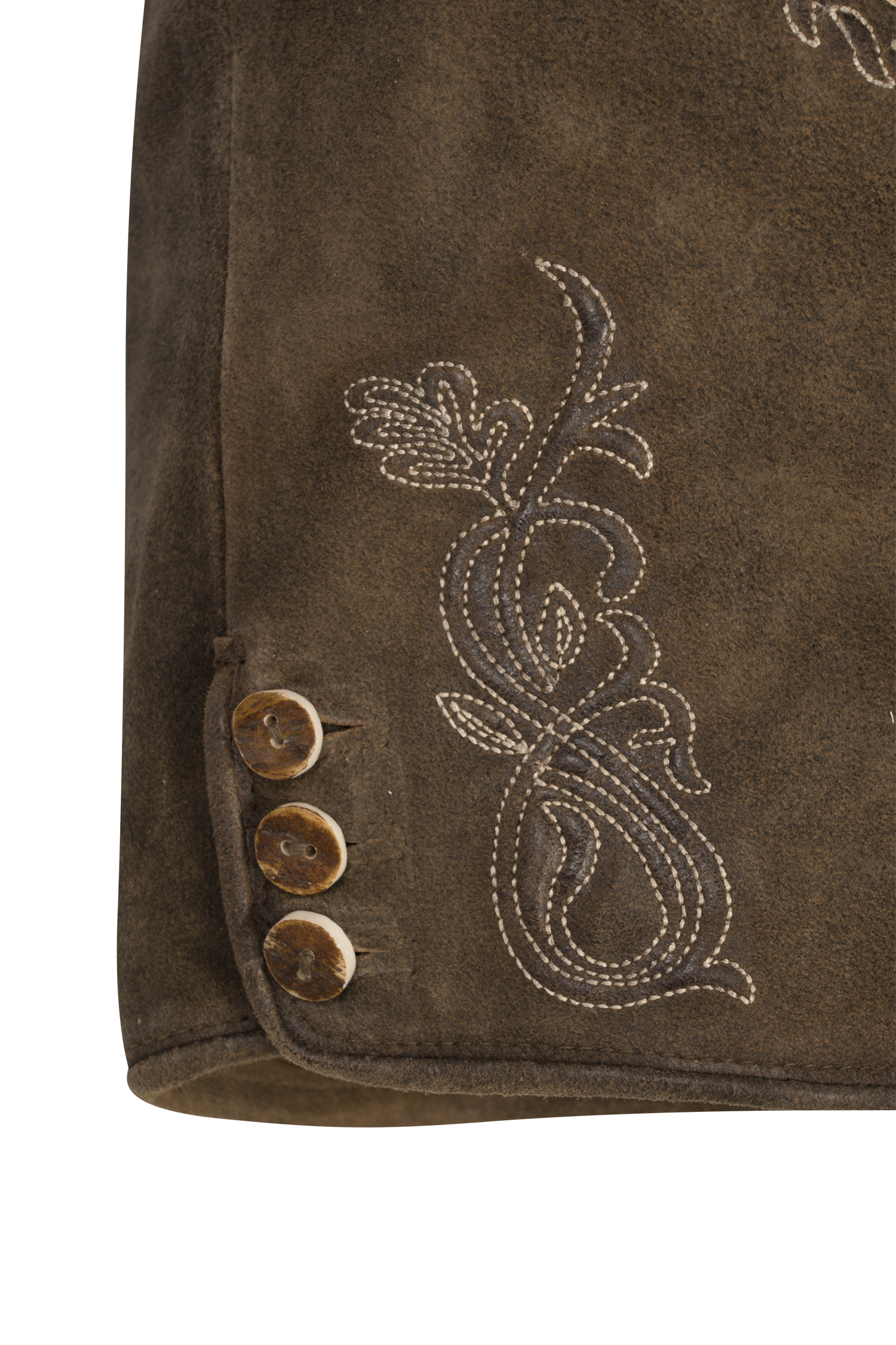 Lederhose Angelina in Mittelbraun Detail Stickerei