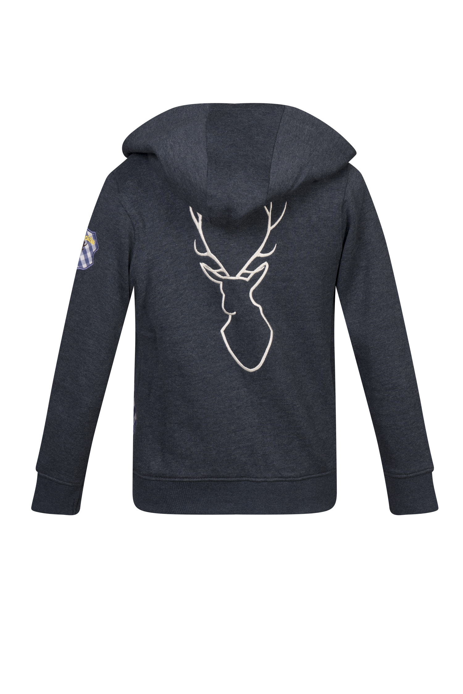 Kinder Trachten Sweatjacke in anthrazit mit Kapuze Rückansicht