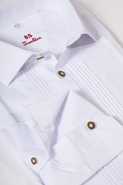 Trachten Hemd für Herren in weiß mit Biesen klassisch Detail