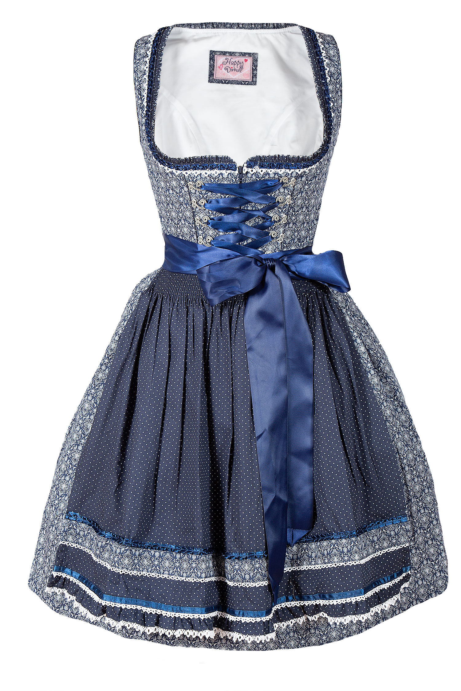 Dirndl in dunkelblau mit vielen Details von Happy Dirndl