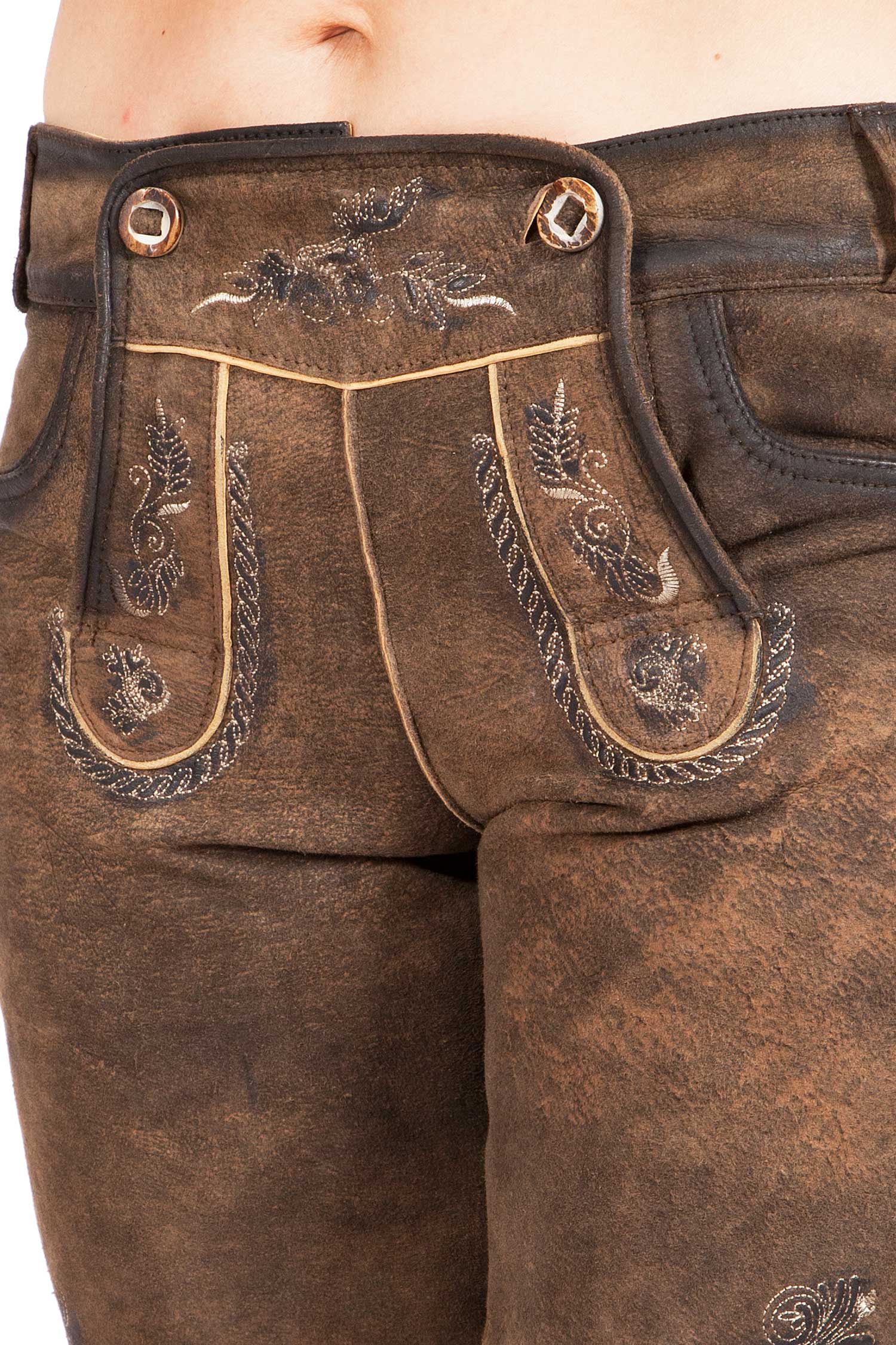Damen Trachten Lederhose Piper in mittelbraun Detail