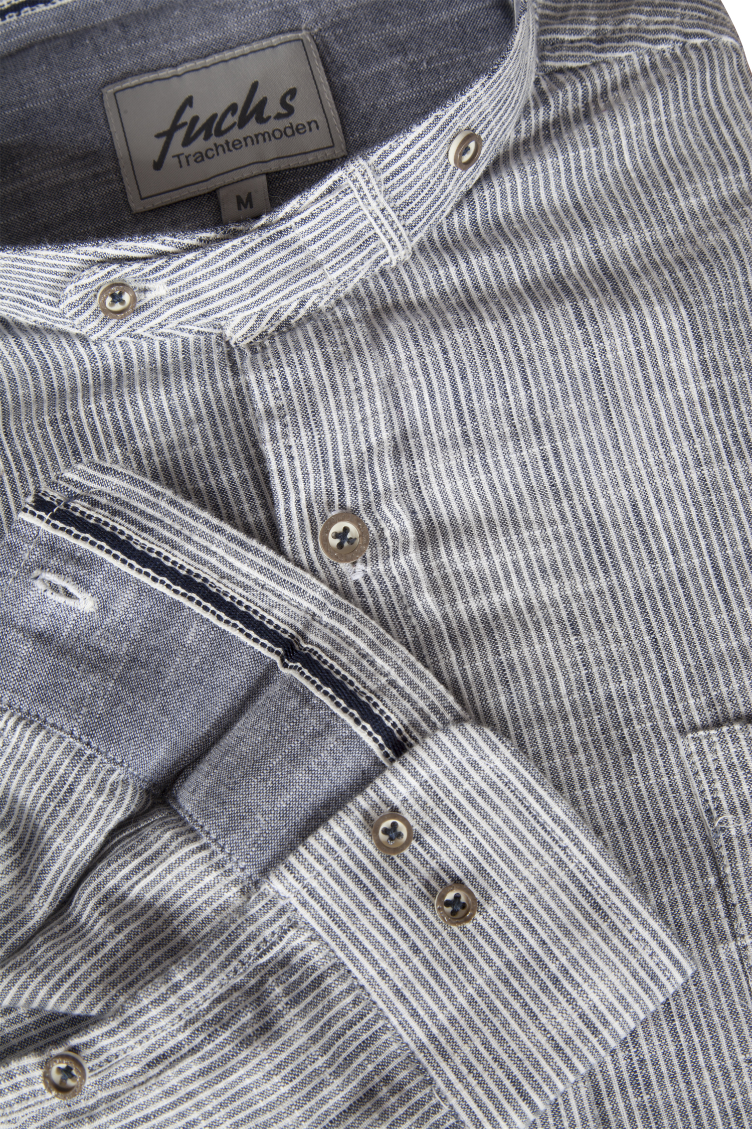 Trachtenhemd in dunkelblau mit Stehkragen - Detail Ärmel