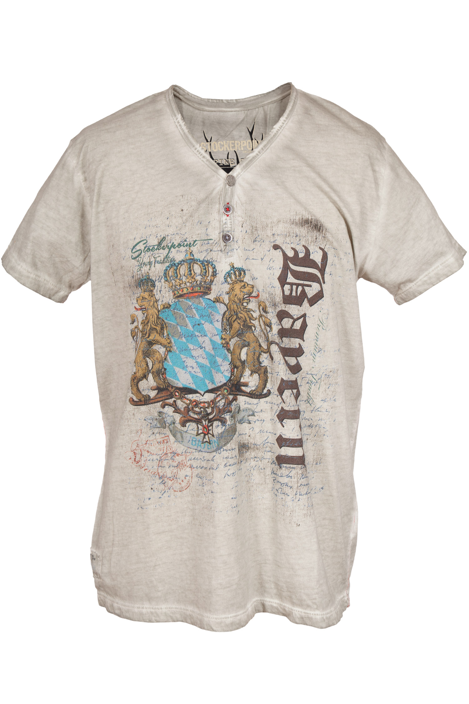 Herren Trachten T-Shirt in grau mit Löwe und Wappen