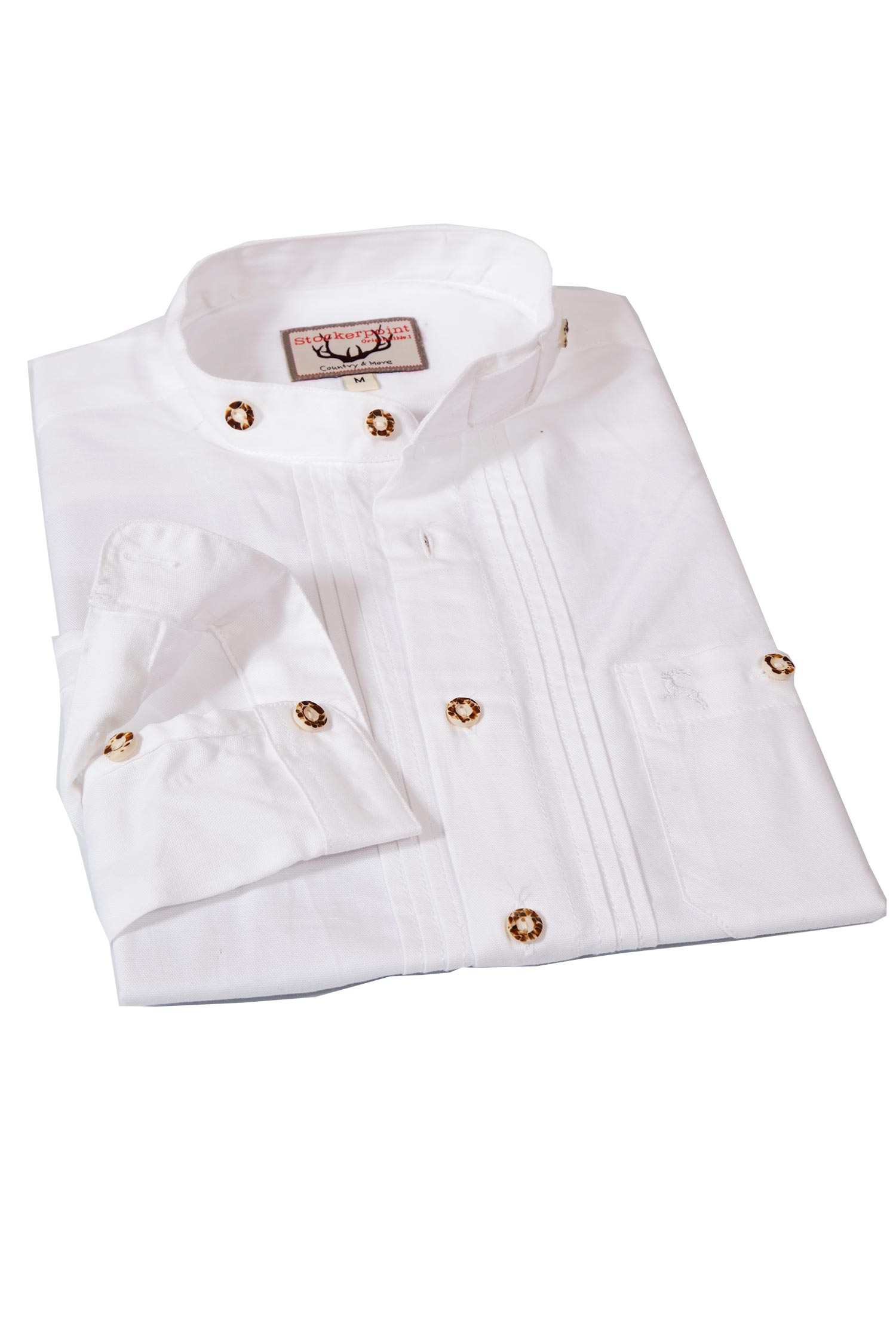 Trachtenhemd in weiß mit Biesen und Stehkragen