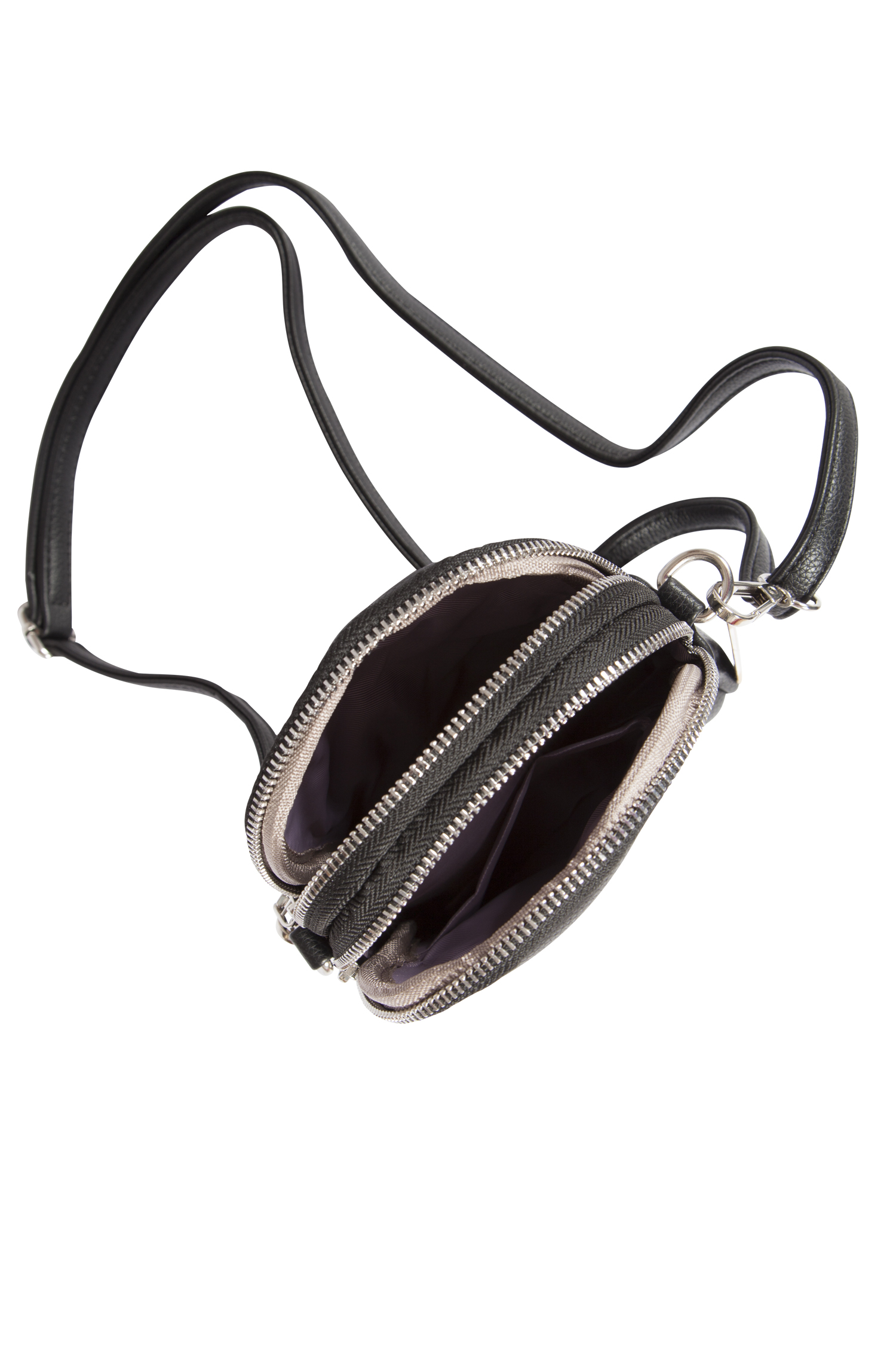 Gesteppte Trachtentasche schwarz mit Hirschkopf-Emblem - offen