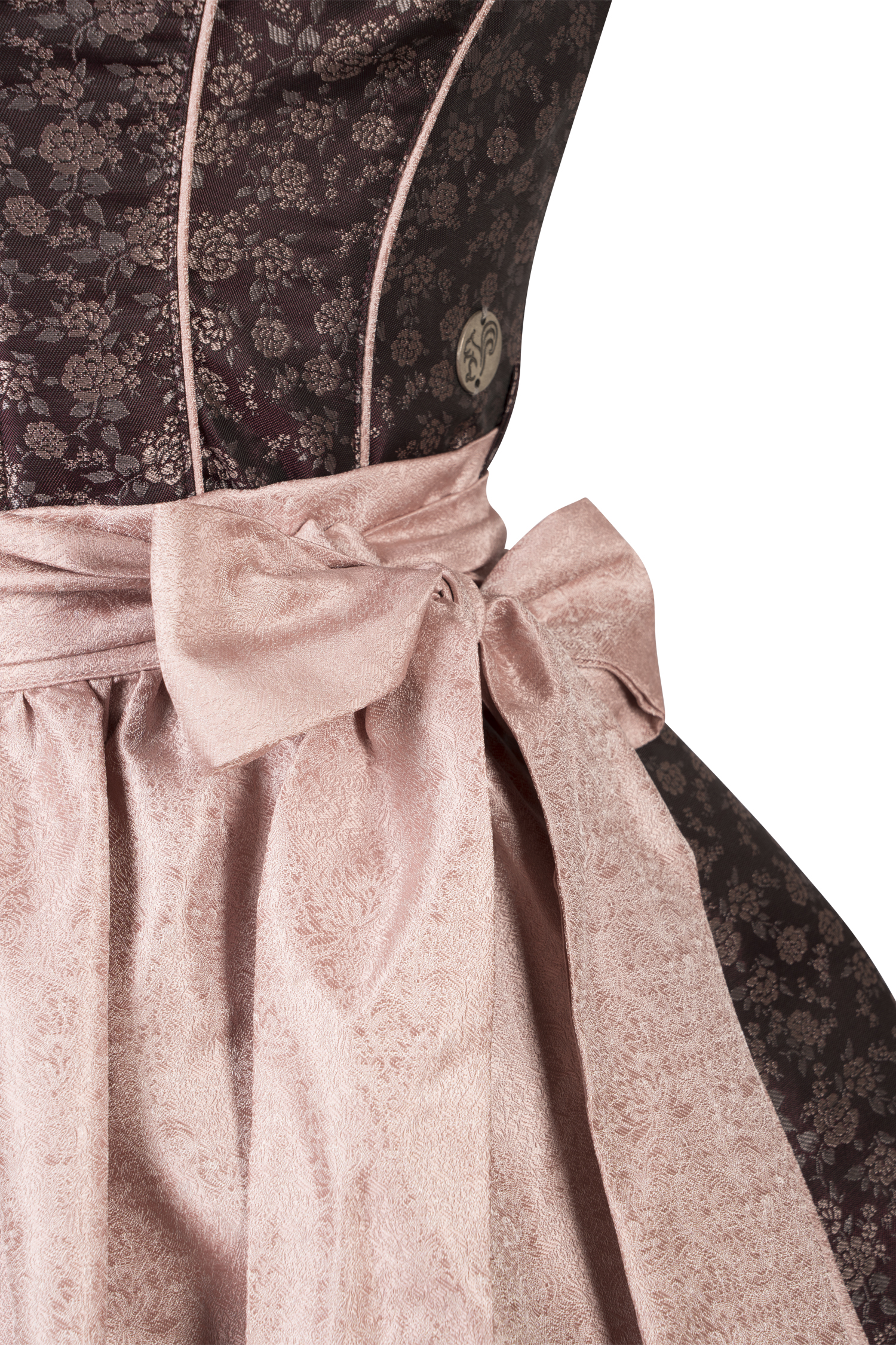 Dirndl Daniela in Weinrot und Rosa Schürze Detail Mieder