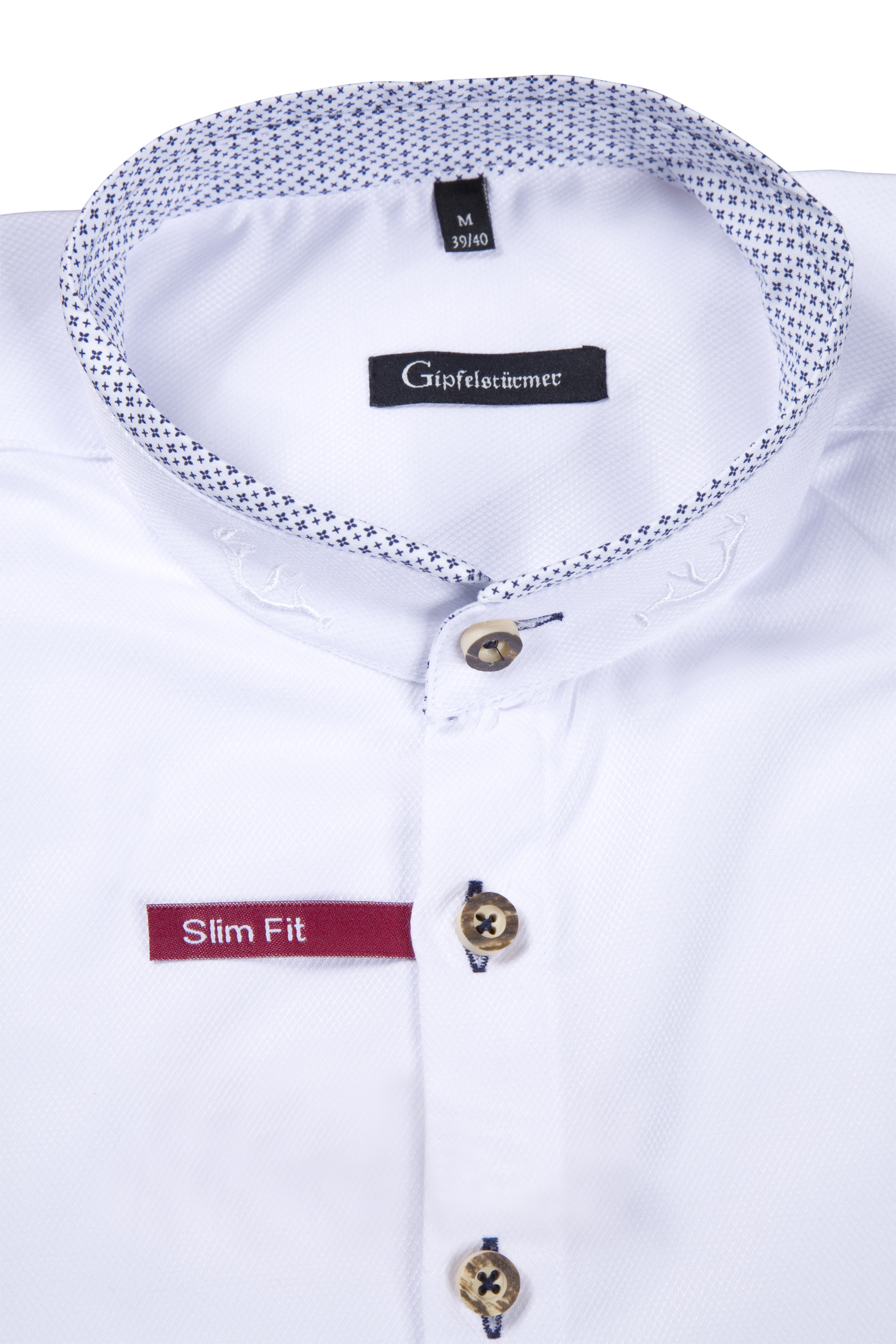 Gipfelstürmer Trachtenhemd mit blauen Akzenten - Detail Kragen
