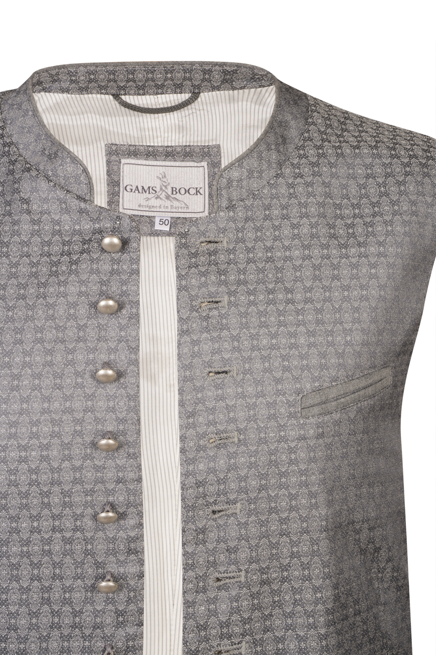 Gamsbock Trachtenweste in silber / grau Detail Knopfleiste