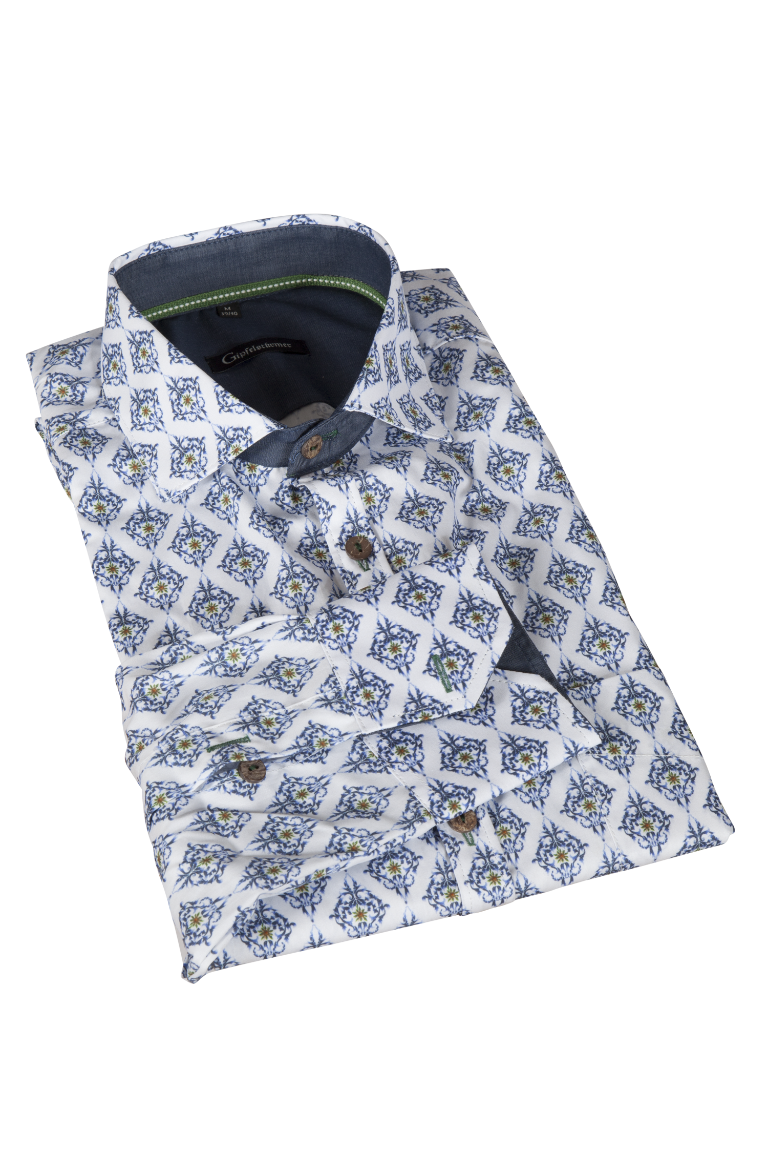 Trachtenhemd weiß/blau im zeitlosen Trachtendesign