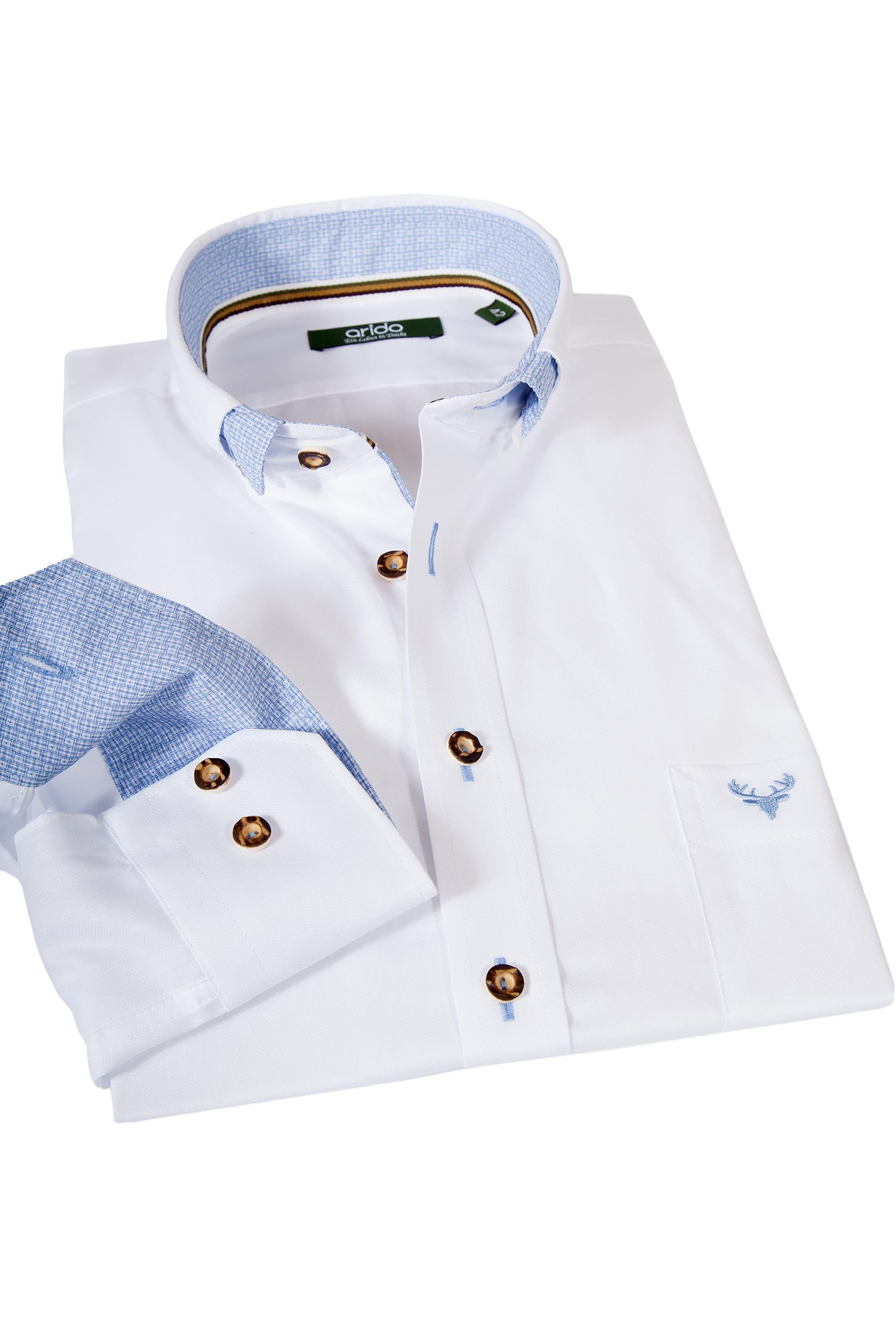 Trachtenhemd von arido in weiß mit hellblauen Details