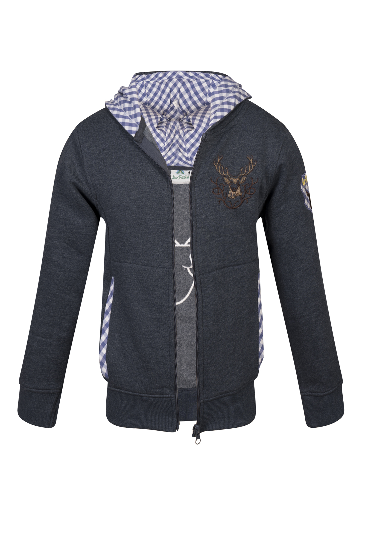 Kinder Trachten Sweatjacke in anthrazit mit Kapuze