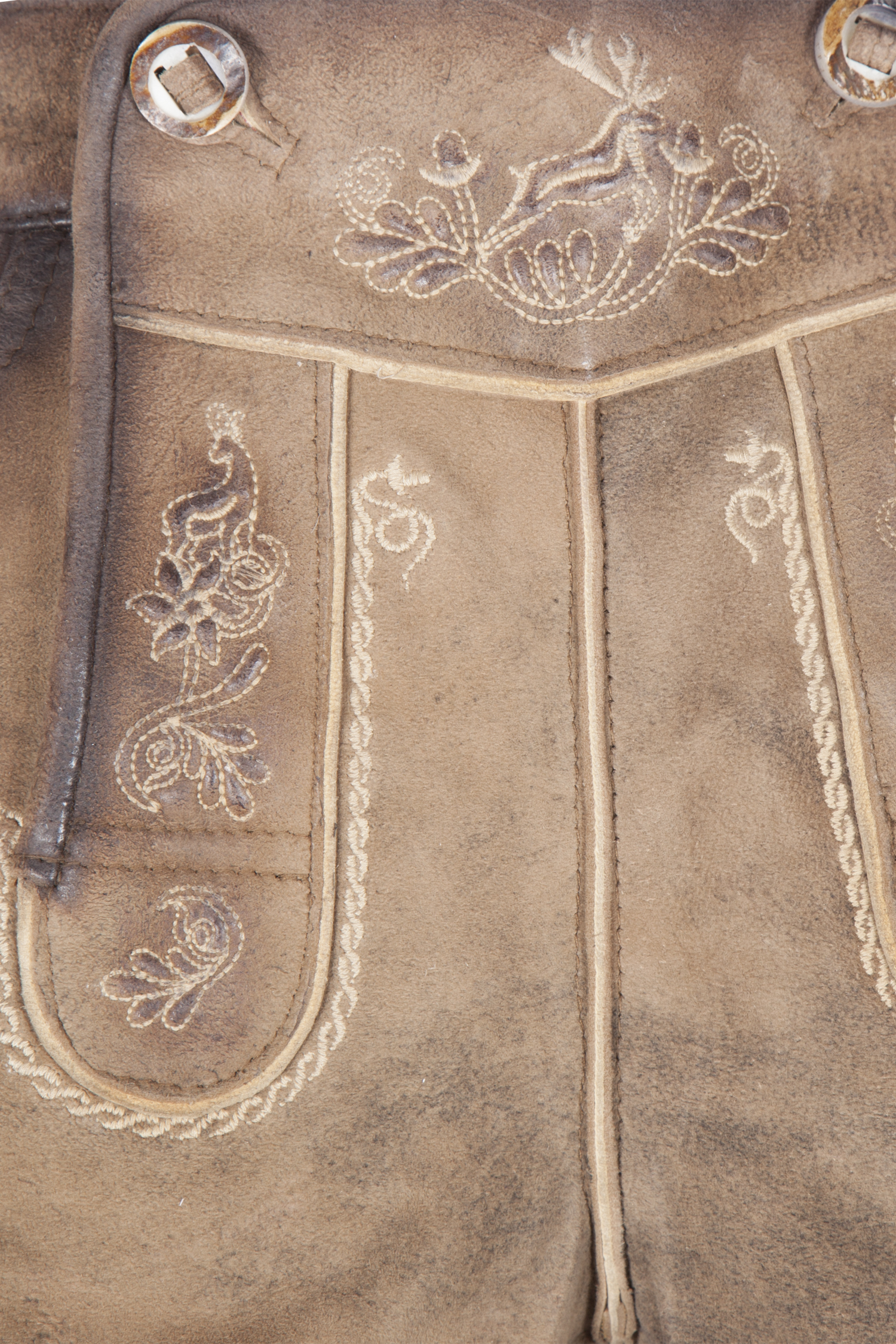 Damen Lederhose Maila in hopfen mit Latz - Detail Latz