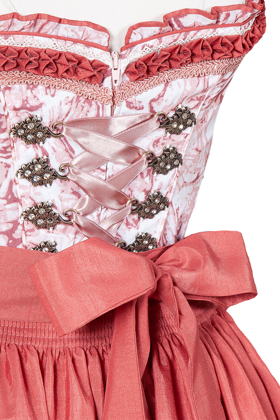 Auffälliges Dirndl von Gamsbock in rosa / rosewood - Detail Mieder
