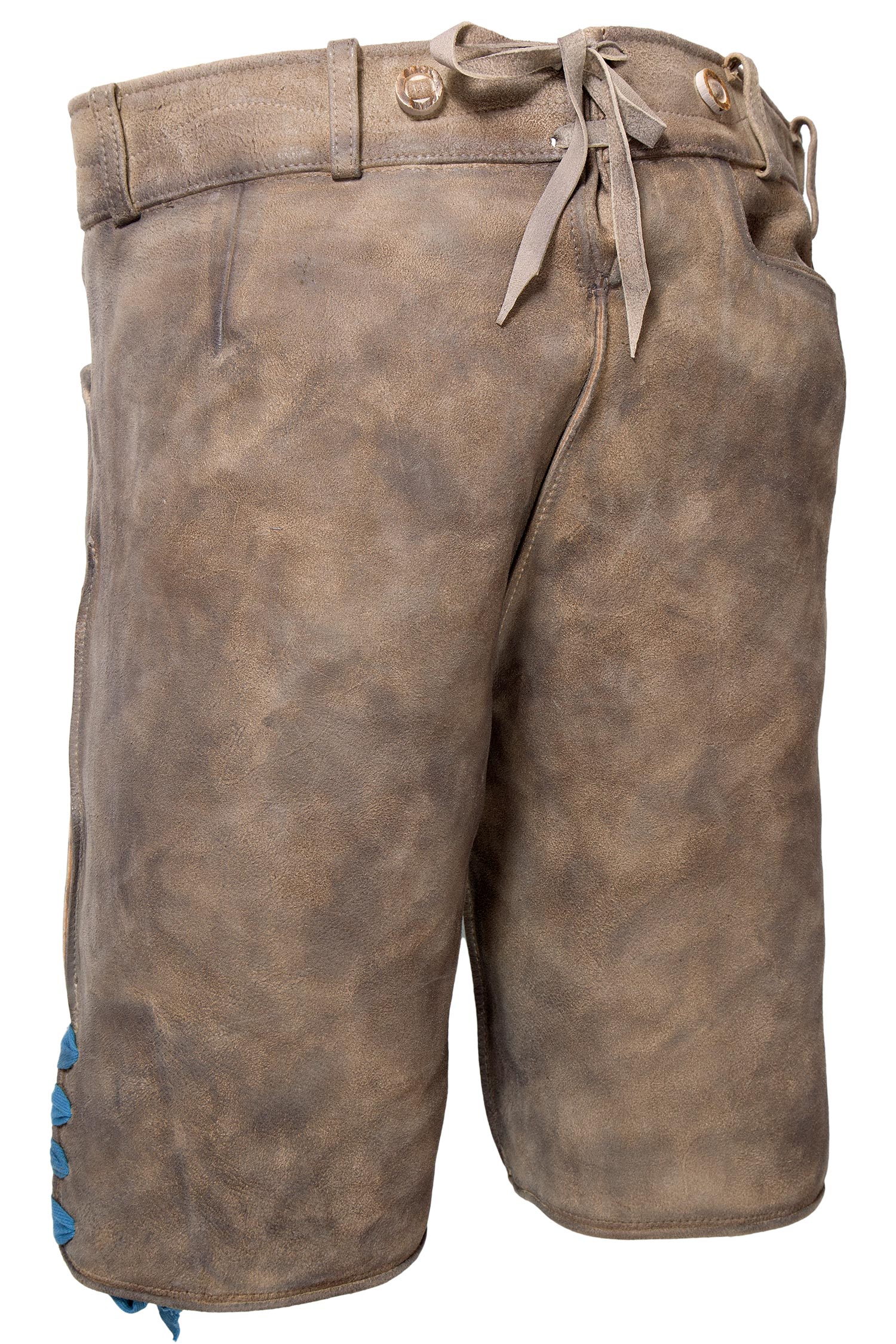 Herren Lederhose Luitpold mit Druck und Stick in grau hinten