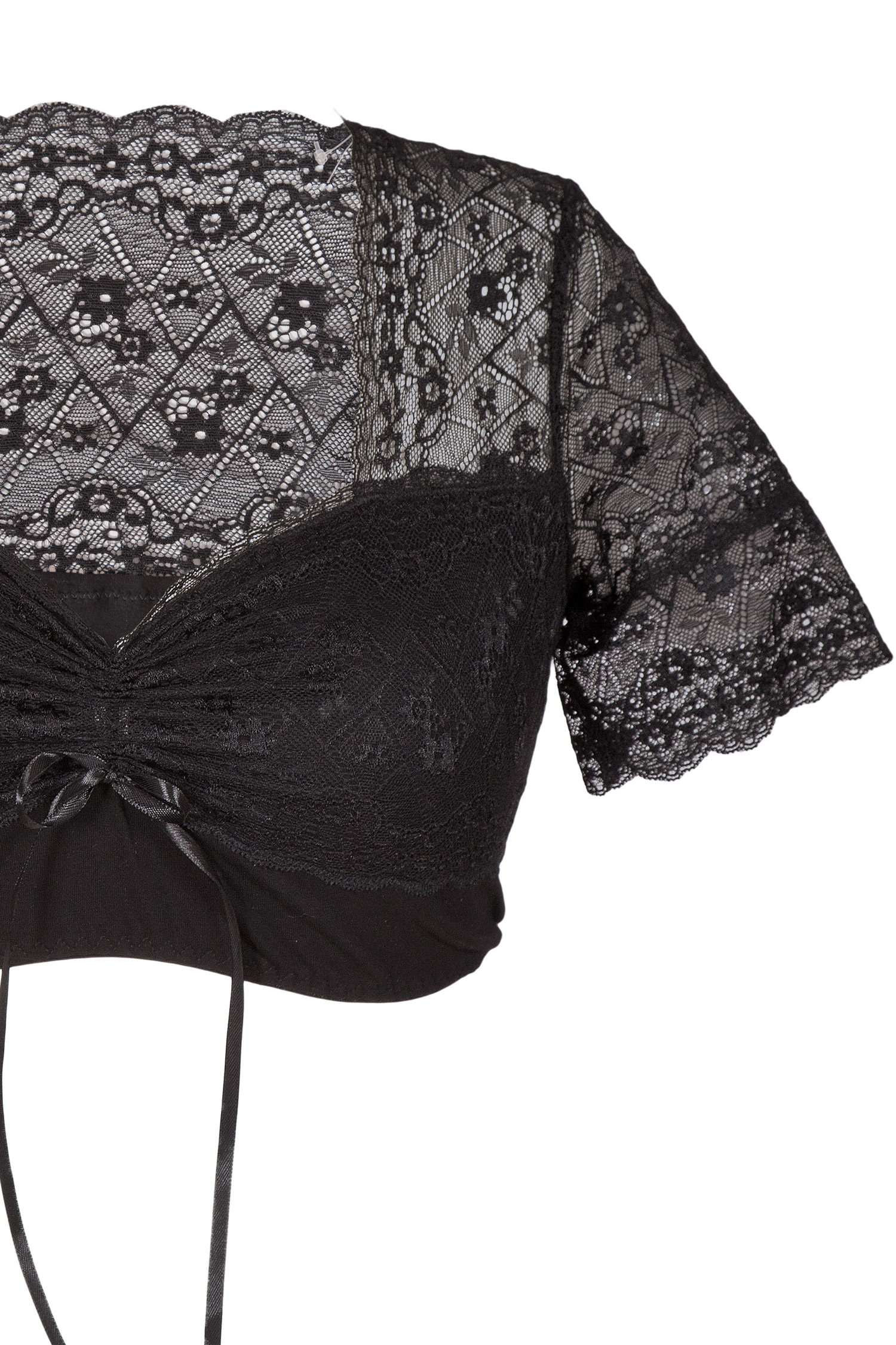 Dirndlbluse Sarah in schwarz aus Stretch Spitze und Kurzarm